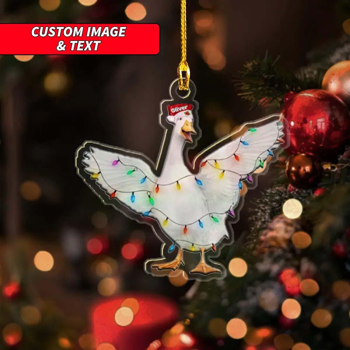 Personalized Christmas Animal Ornament, Custom Christmas Light Ornament, 2D Flat Duck Acrylic Reusable Holiday Decor Xmas Tree Ornament ORNO5
