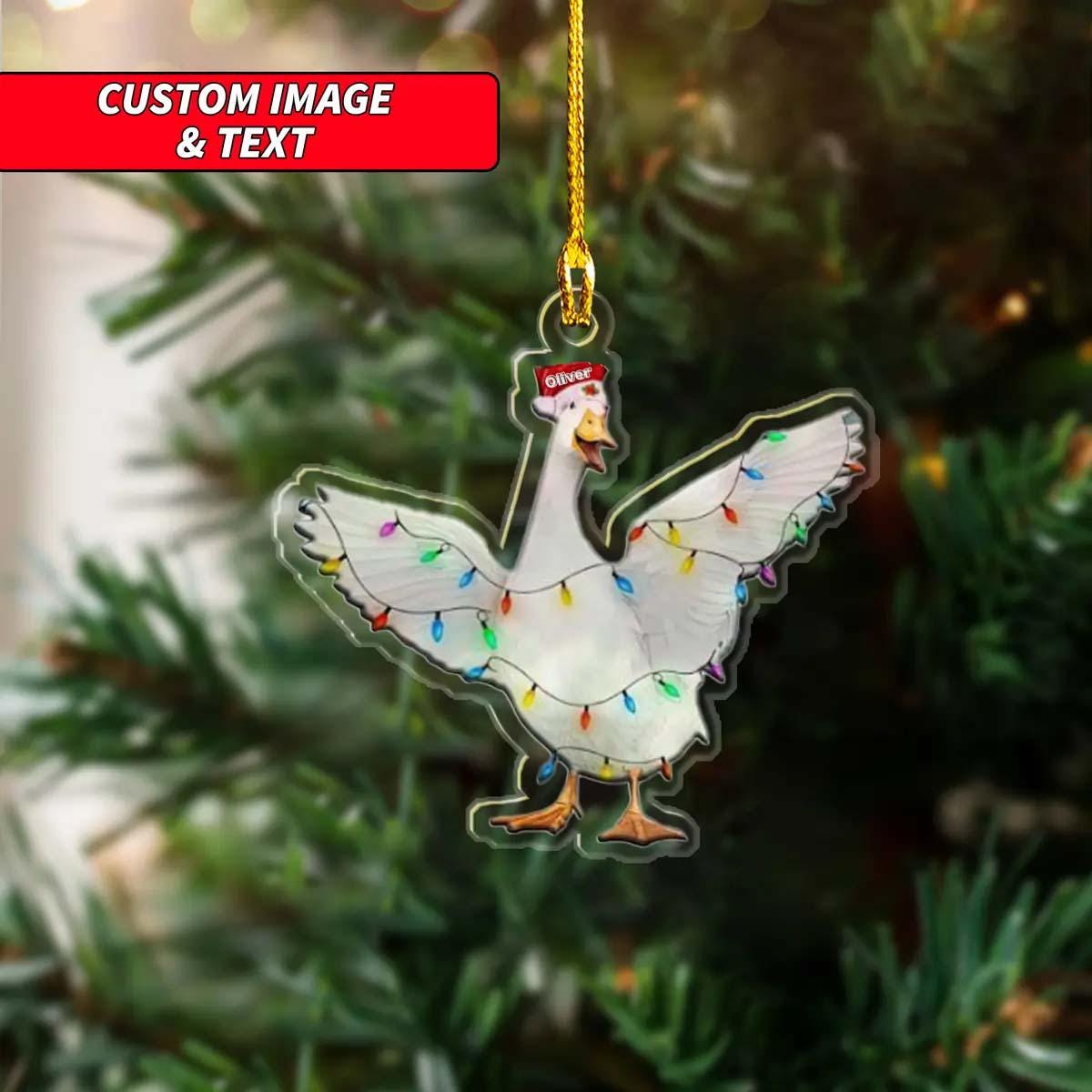 Personalized Christmas Animal Ornament, Custom Christmas Light Ornament, 2D Flat Duck Acrylic Reusable Holiday Decor Xmas Tree Ornament ORNO5