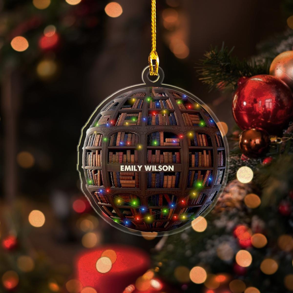 Personalized Christmas Reading Lover Name 2D Flat Ornament, Custom Name Book Store Christmas Personalized Ornament, Gift For Reading Lover ORNO5