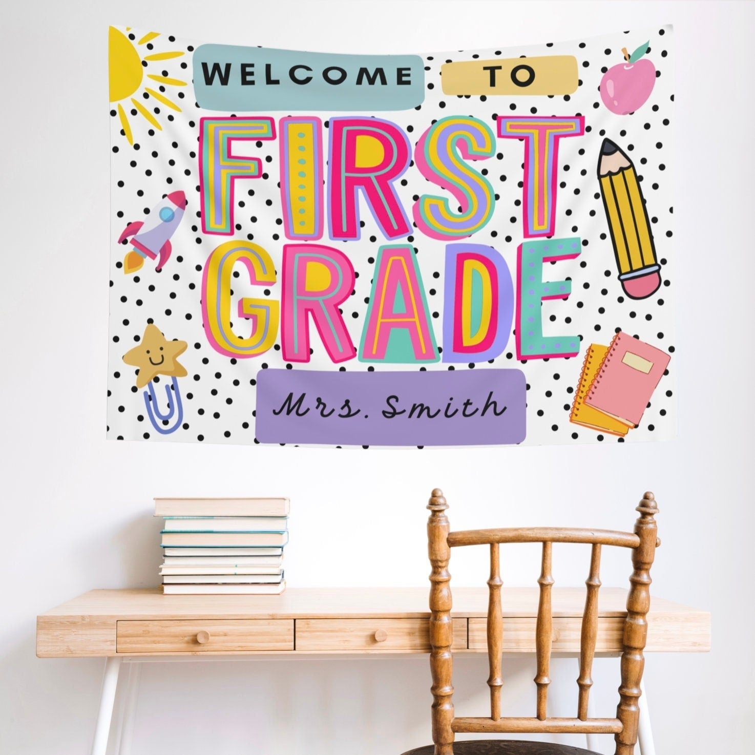 Personalized Classroom Tapestry, Groovy Classroom Decor, Retro Classroom Banner, Welcome Back To School Sign, unique Teacher Banner theme TAPES1