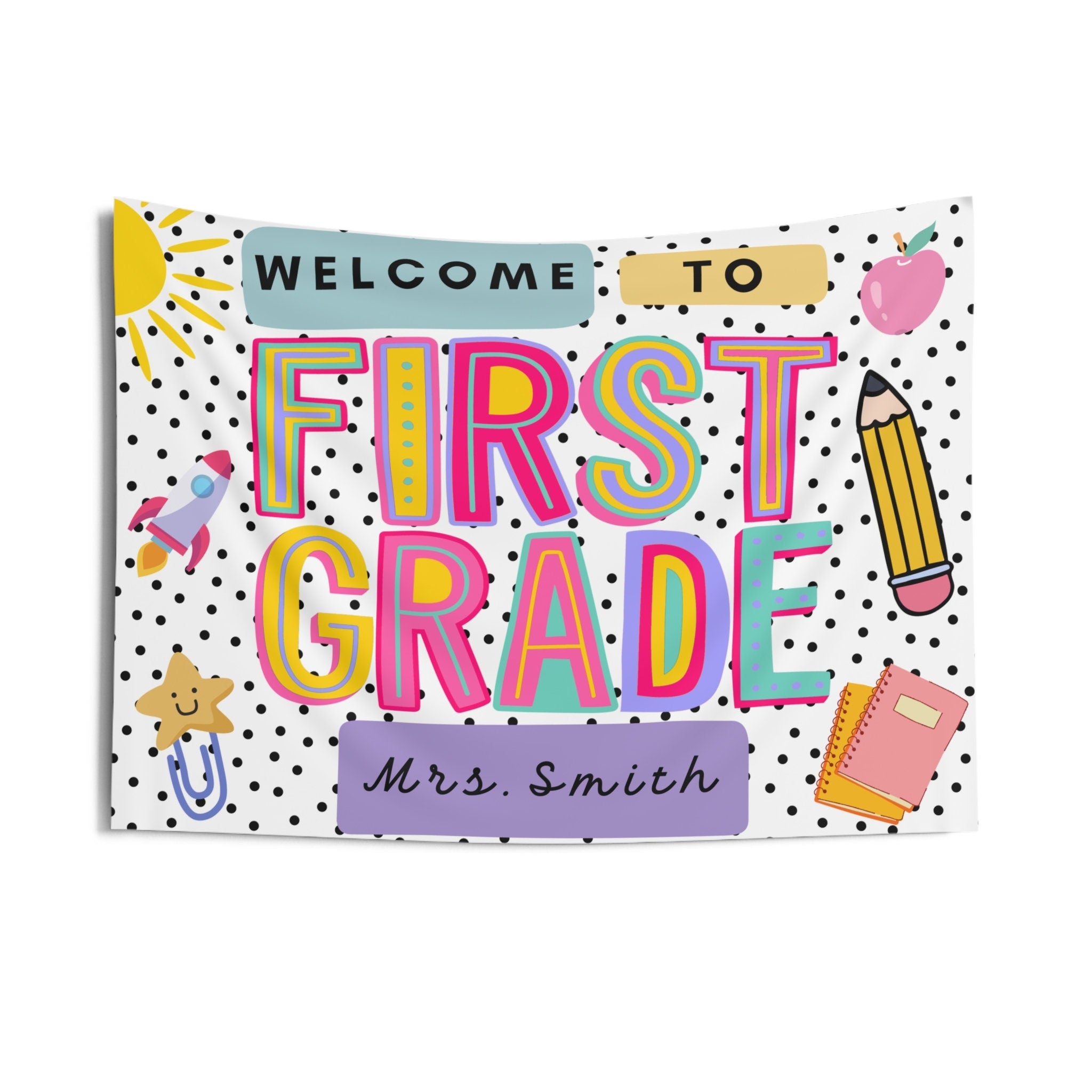 Personalized Classroom Tapestry, Groovy Classroom Decor, Retro Classroom Banner, Welcome Back To School Sign, unique Teacher Banner theme TAPES1