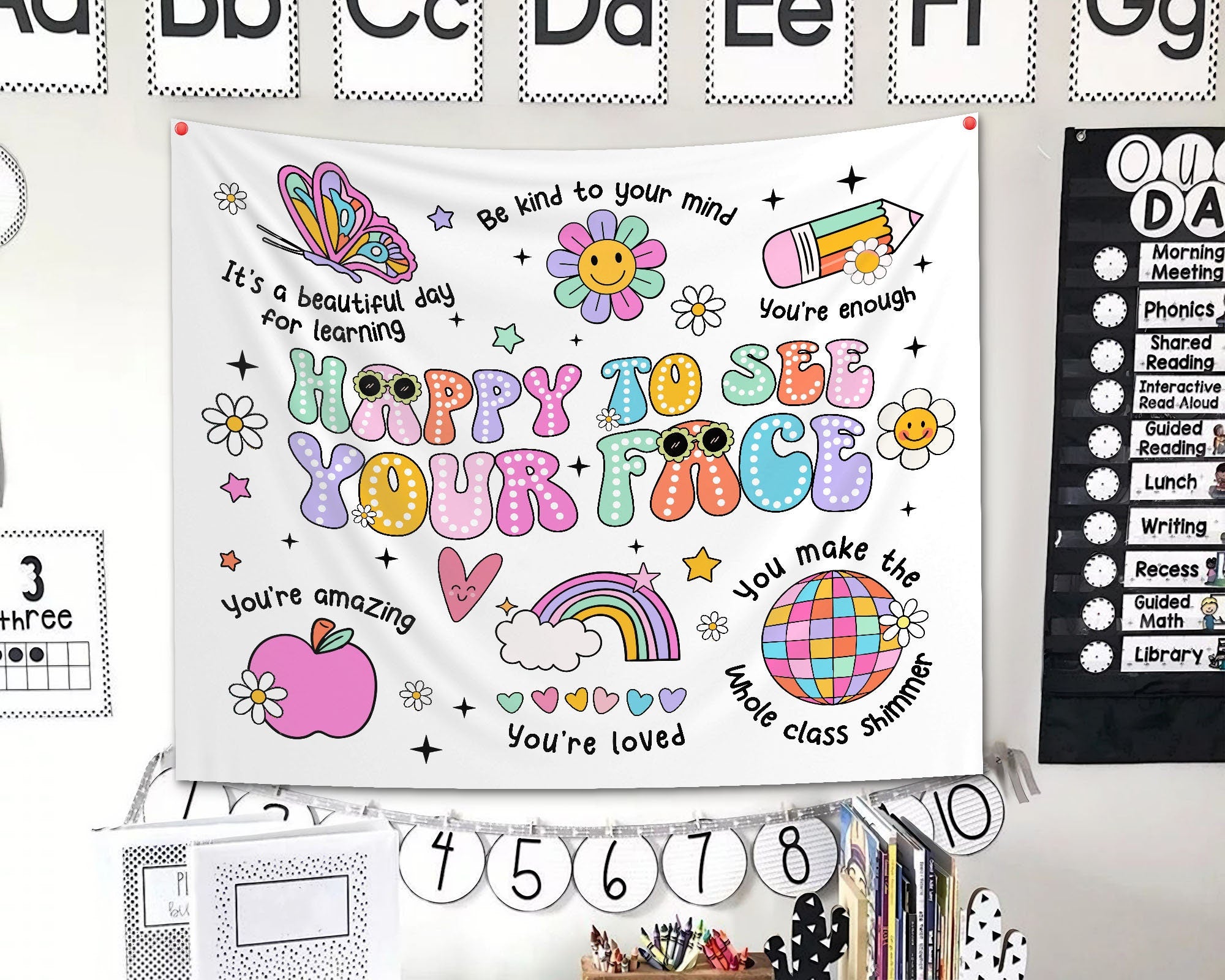 Personalized Classroom Tapestry, Happy To See Your Face, Classroom Banner, Groovy Teacher Tapestry, Classroom Decor, Back To School Gift TAPES1