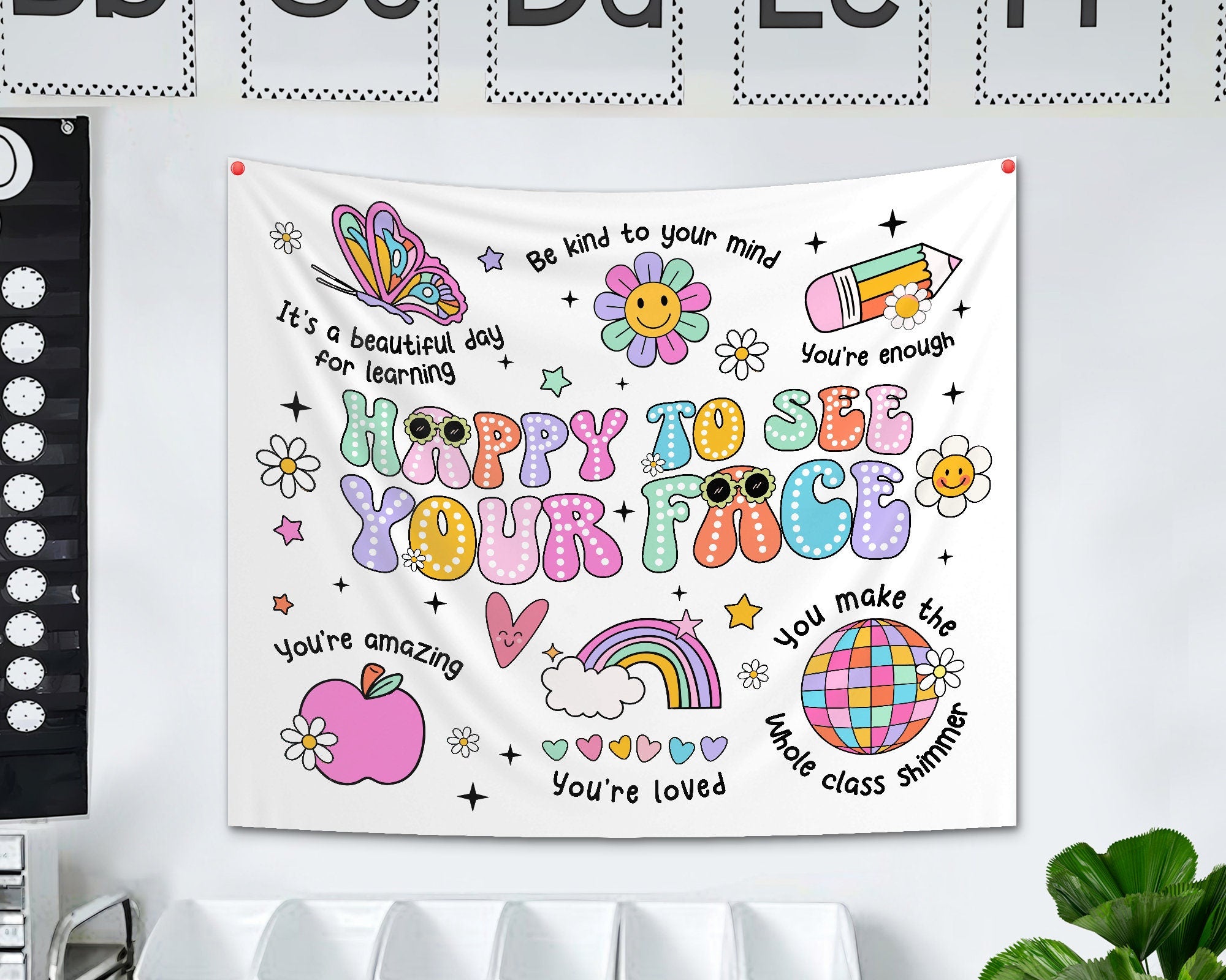 Personalized Classroom Tapestry, Happy To See Your Face, Classroom Banner, Groovy Teacher Tapestry, Classroom Decor, Back To School Gift TAPES1