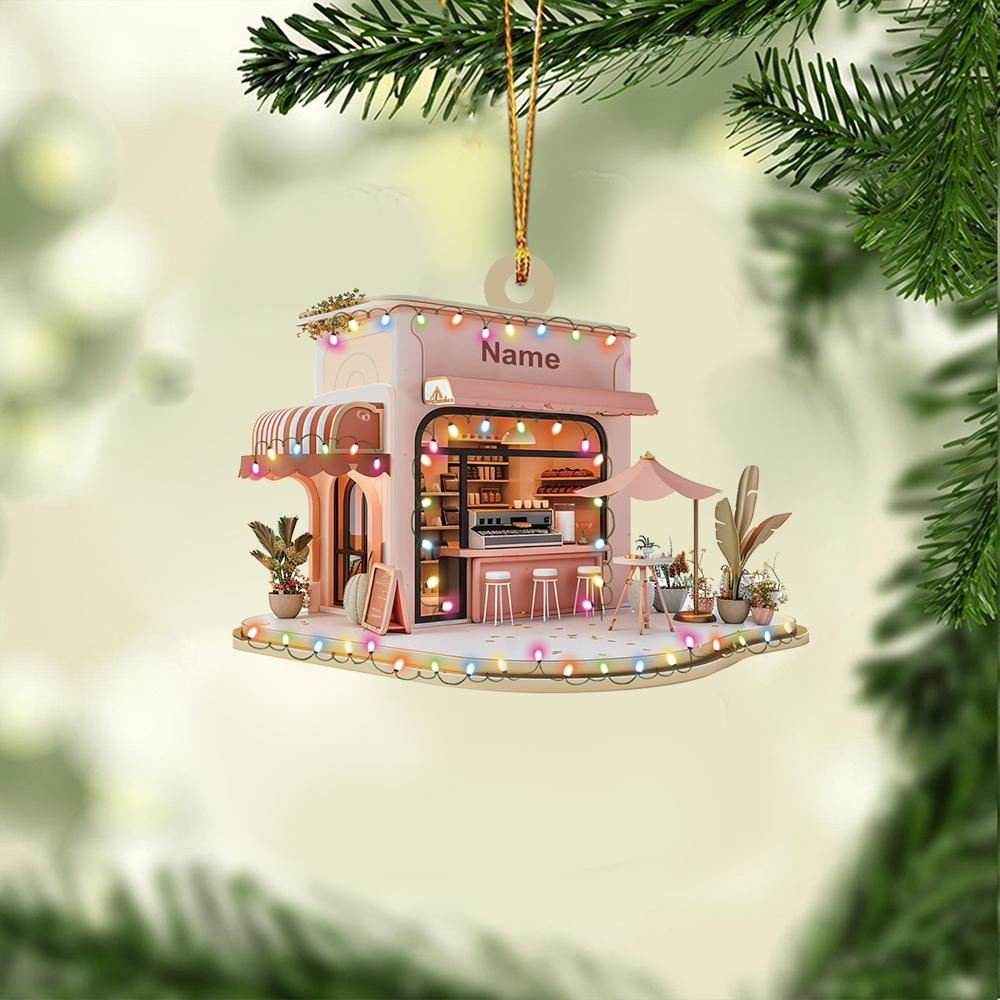 Personalized Coffee Shop 2D Flat Acrylic Ornament, Coffee Shop Christmas Ornament Gift, Coffee Shop Hanging Ornament Home Decor HAOR0611