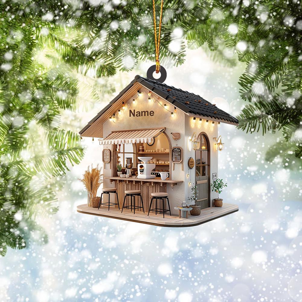 Personalized Coffee Shop 2D Flat Acrylic Ornament, Coffee Shop Christmas Ornament Gift, Coffee Shop Hanging Ornament Home Decor 1 HAOR0611