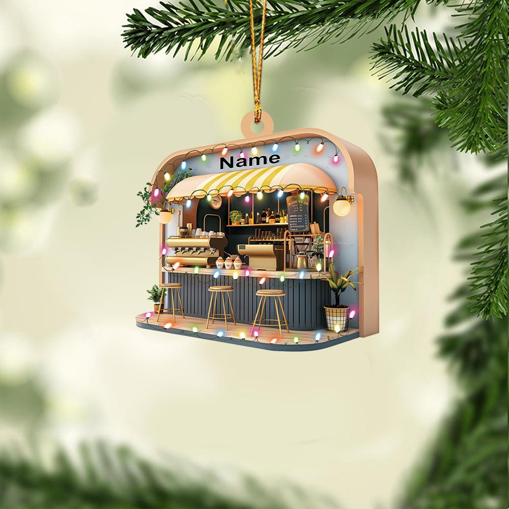 Personalized Coffee Shop 2D Flat Acrylic Ornament, Coffee Shop Christmas Ornament Gift, Coffee Shop Hanging Ornament Home Decor 2 HAOR0611