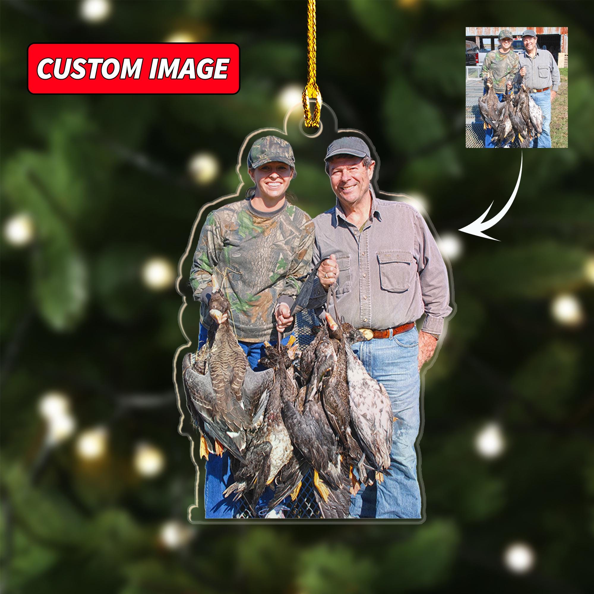 Personalized Couple Hunter Photo Ornament, Duck Hunting Christmas Ornament, Custom Image Gift For Hunting Lover, Xmas Family Home Decor ORNO5
