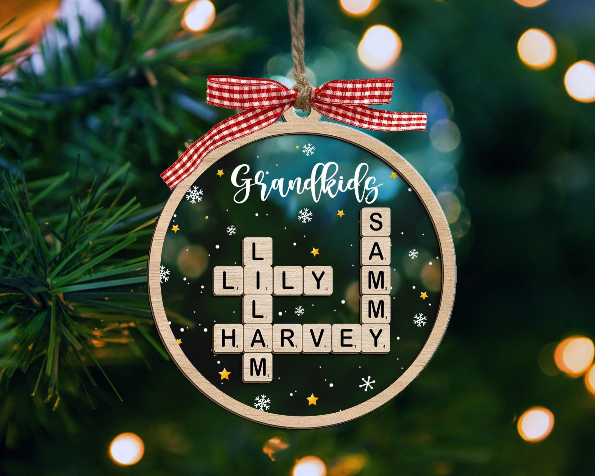 Personalized Crossword Ornament, Custom Grandkids Ornament, Grandkids Crossword Puzzle Ornament, Christmas Gift For Grandma, Family Ornament OROC24