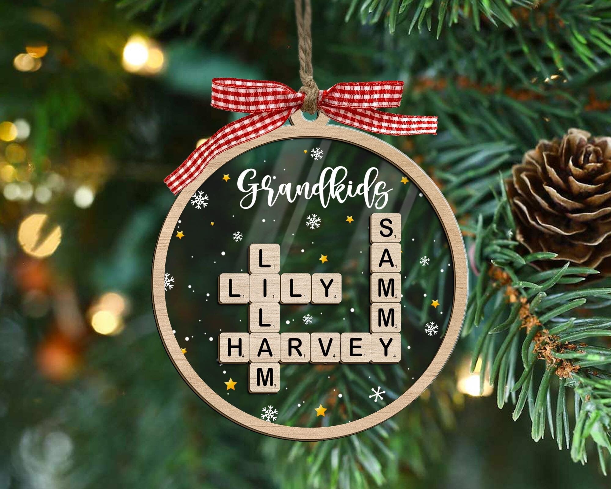 Personalized Crossword Ornament, Custom Grandkids Ornament, Grandkids Crossword Puzzle Ornament, Christmas Gift For Grandma, Family Ornament OROC24
