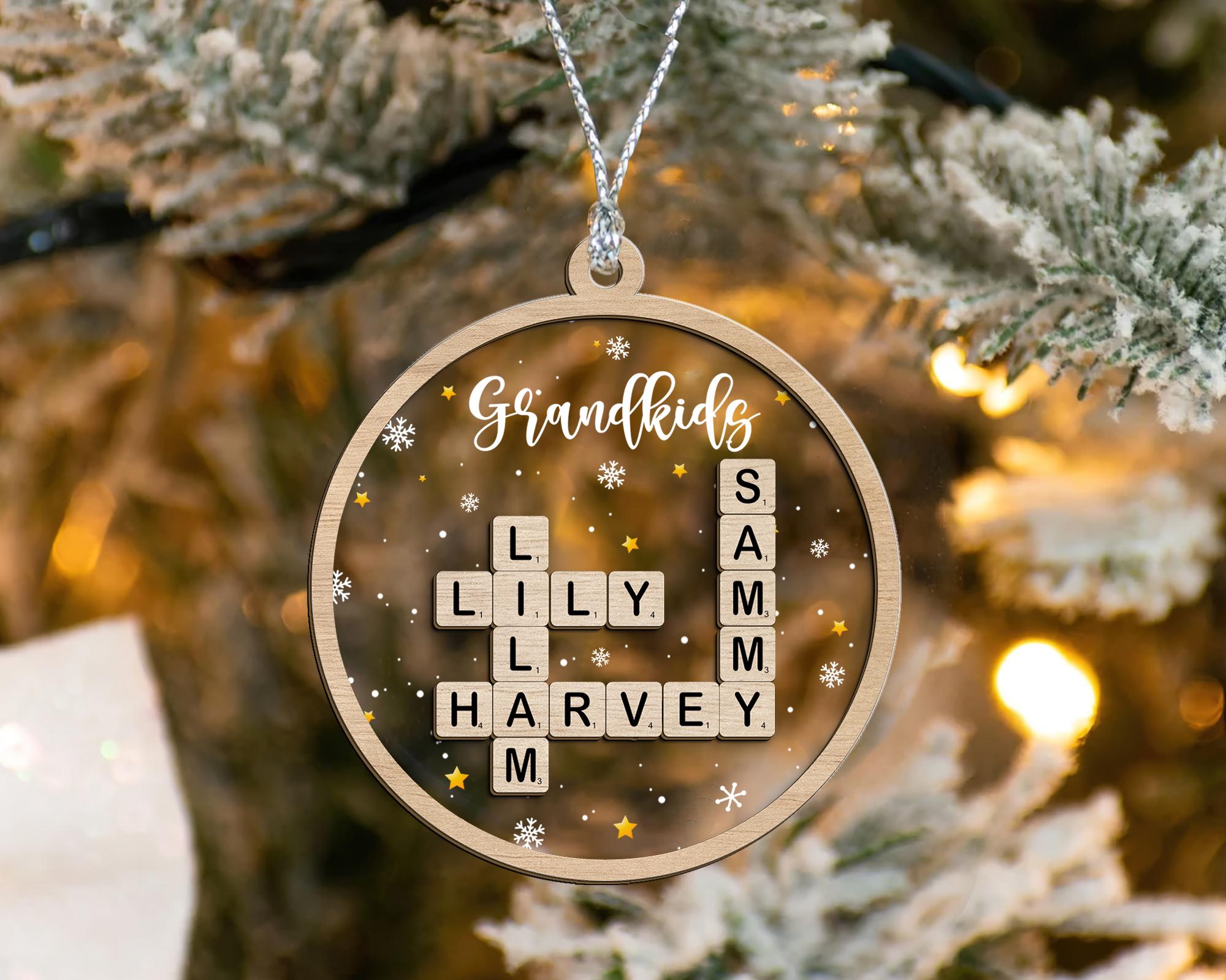 Personalized Crossword Ornament, Custom Grandkids Ornament, Grandkids Crossword Puzzle Ornament, Christmas Gift For Grandma, Family Ornament OROC24