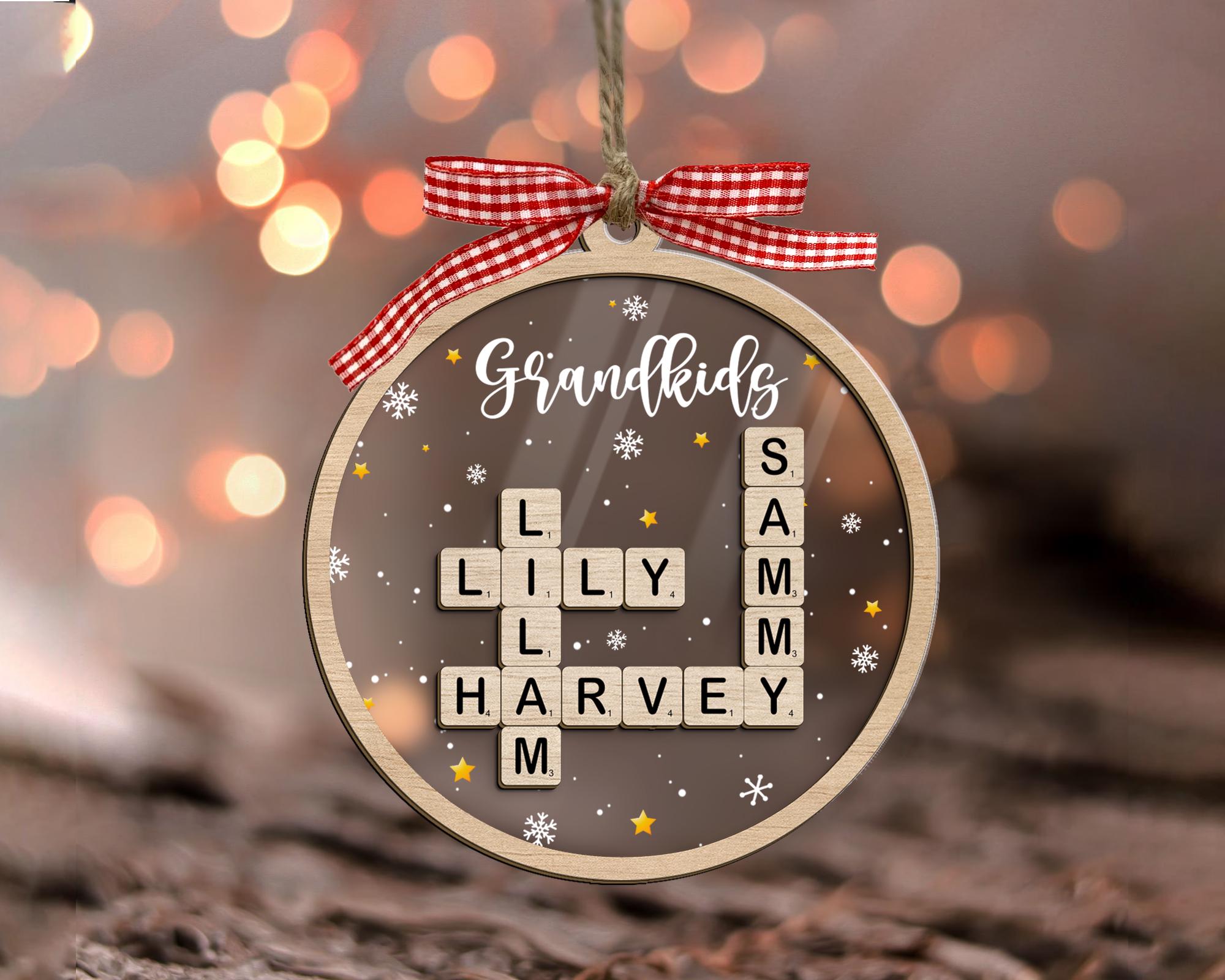 Personalized Crossword Ornament, Custom Grandkids Ornament, Grandkids Crossword Puzzle Ornament, Christmas Gift For Grandma, Family Ornament OROC24