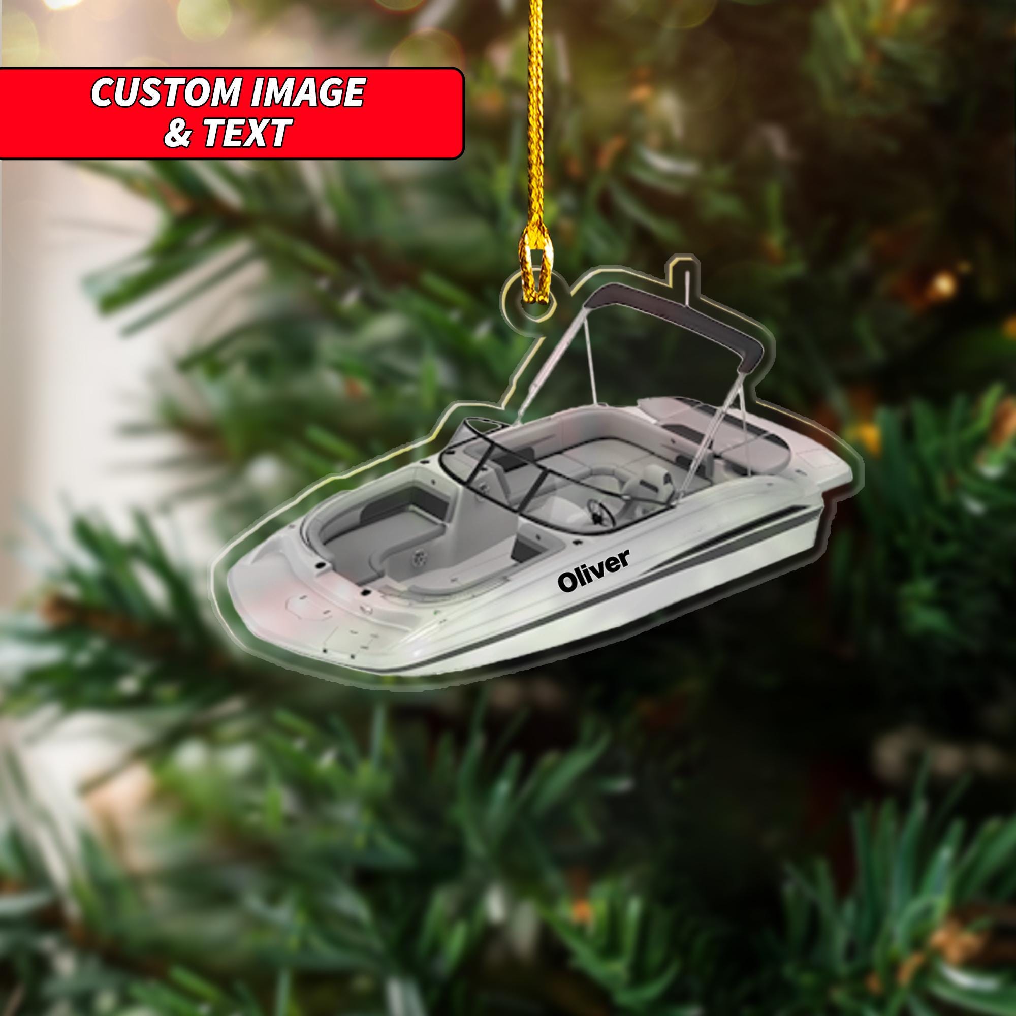 Personalized Deck Boat Ornament, 2D Flat Boat Ornament, Custom Name Fishing Boat Yacht Pontoon Ski Wake Boat Acrylic Ornament ORNO5