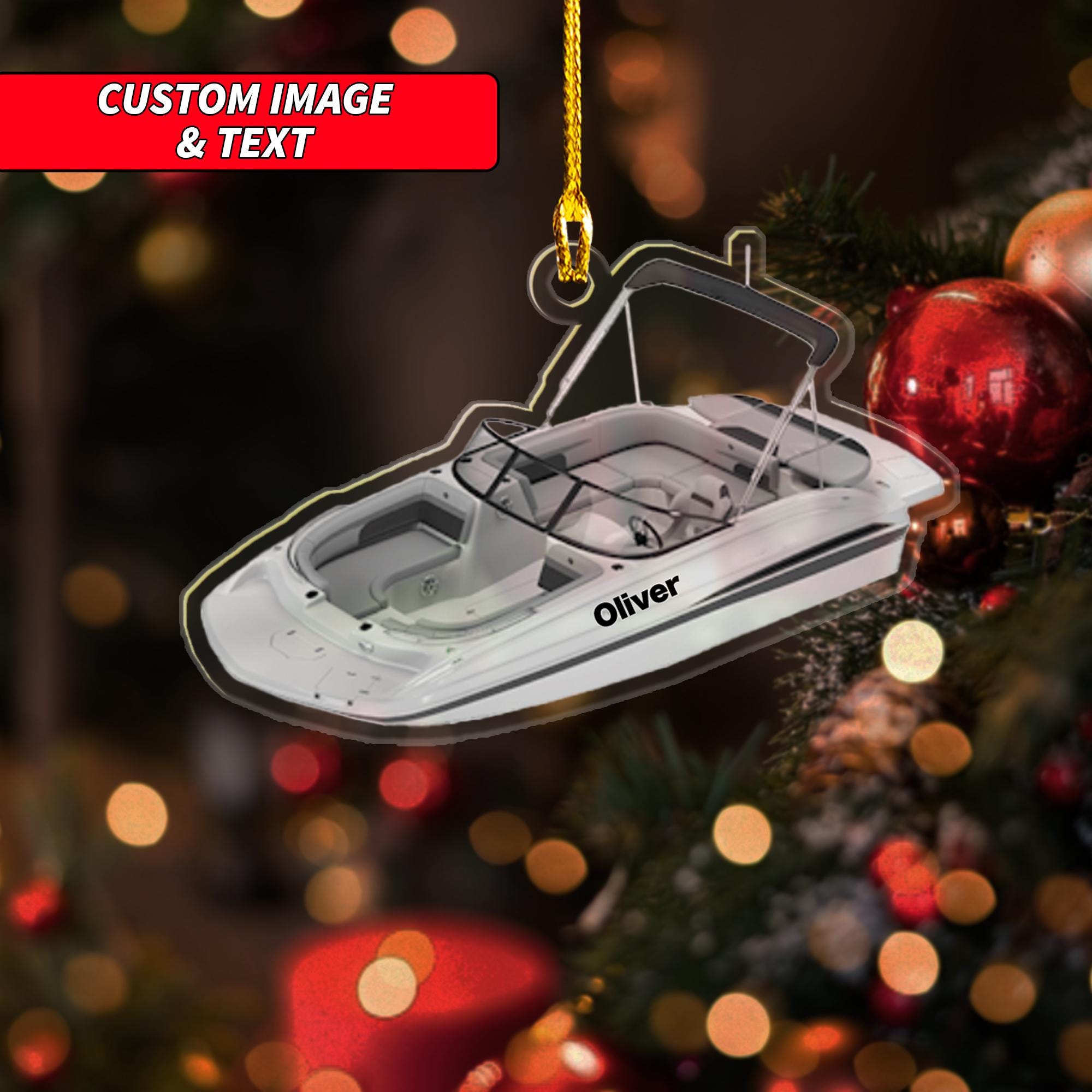 Personalized Deck Boat Ornament, 2D Flat Boat Ornament, Custom Name Fishing Boat Yacht Pontoon Ski Wake Boat Acrylic Ornament ORNO5