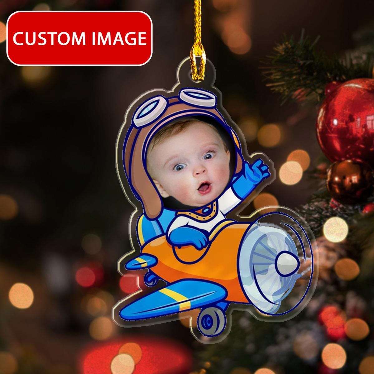 Personalized Diver Riding A Plane Cartoon Acrylic Ornament, Custom Shaped Ornament, Personalized Scuba Diving Christmas Ornament ORNO5