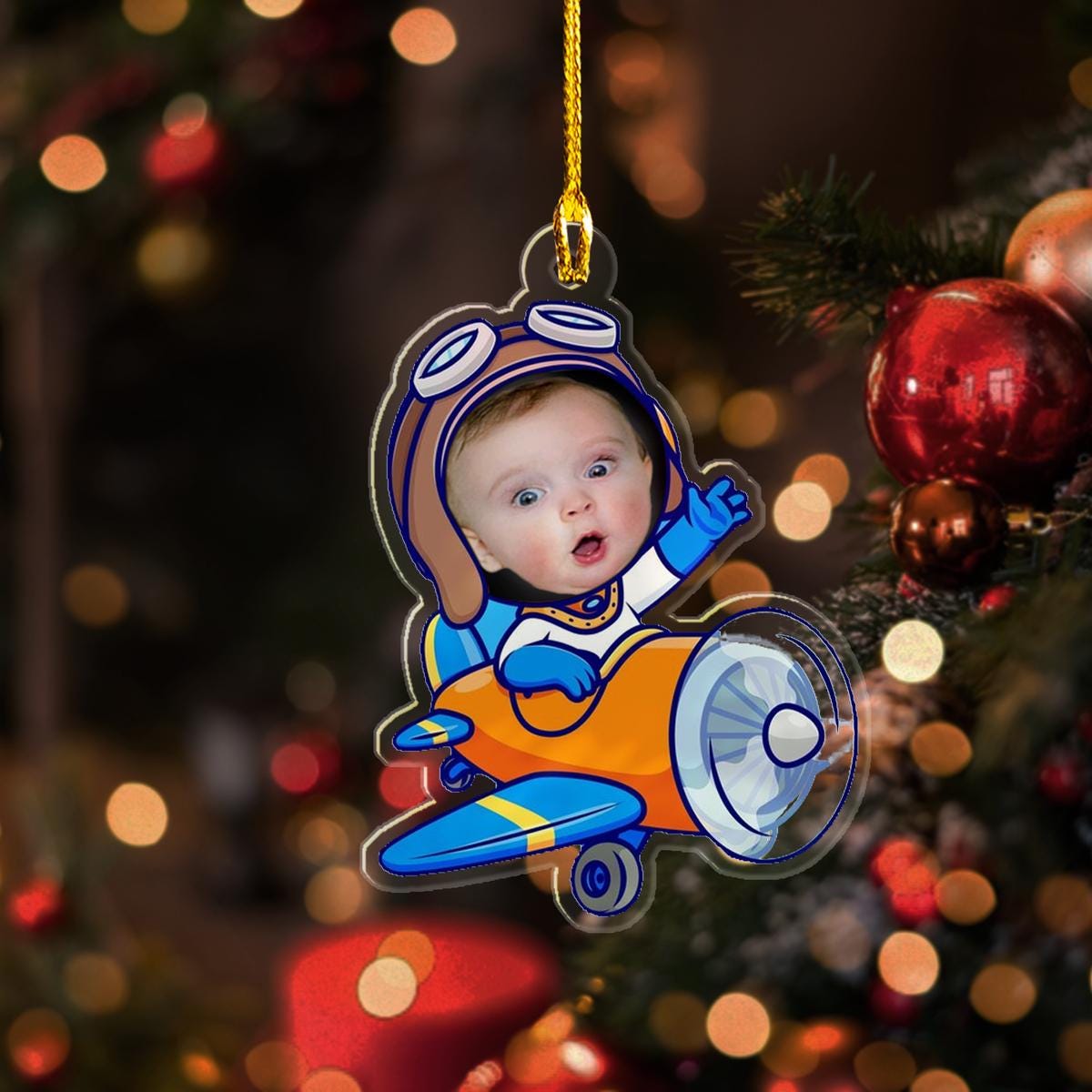 Personalized Diver Riding A Plane Cartoon Acrylic Ornament, Custom Shaped Ornament, Personalized Scuba Diving Christmas Ornament ORNO5