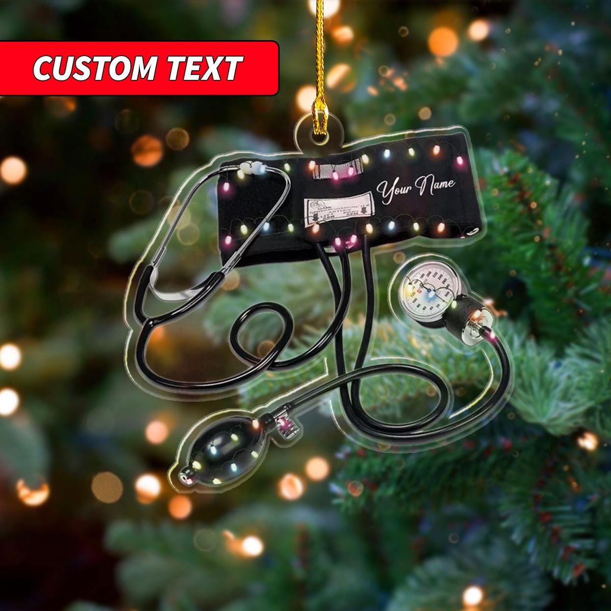 Personalized Doctor Christmas Ornament with Name and Stethoscope, 2D Flatten Acrylic Ornament Of Scrubs Nurse Uniform Ornament ORNO5