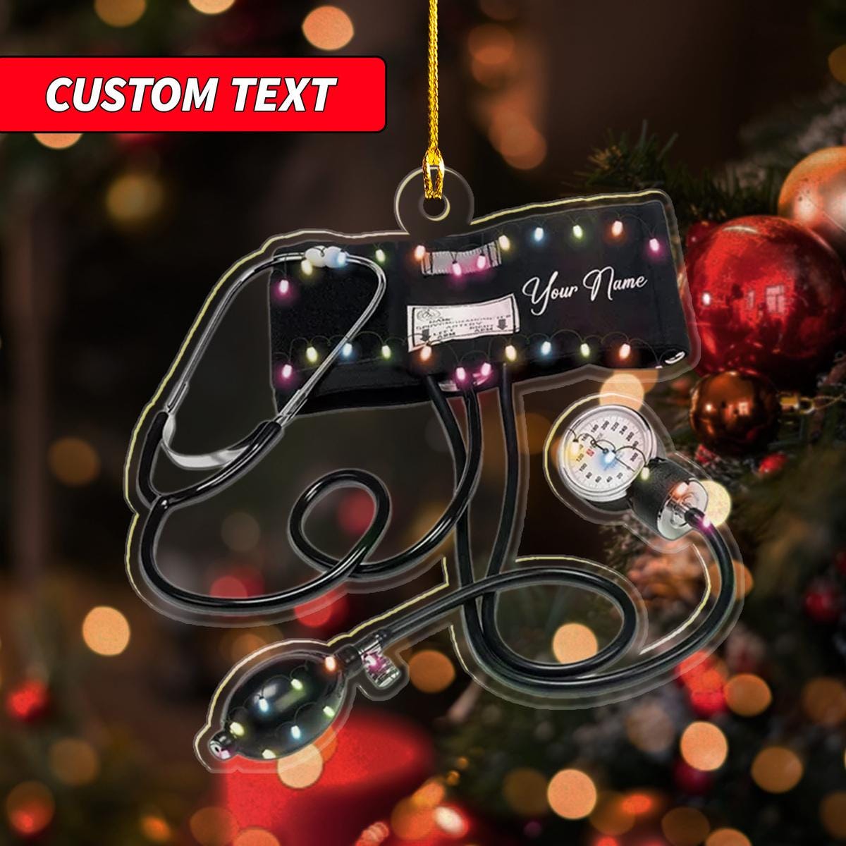 Personalized Doctor Christmas Ornament with Name and Stethoscope, 2D Flatten Acrylic Ornament Of Scrubs Nurse Uniform Ornament ORNO5