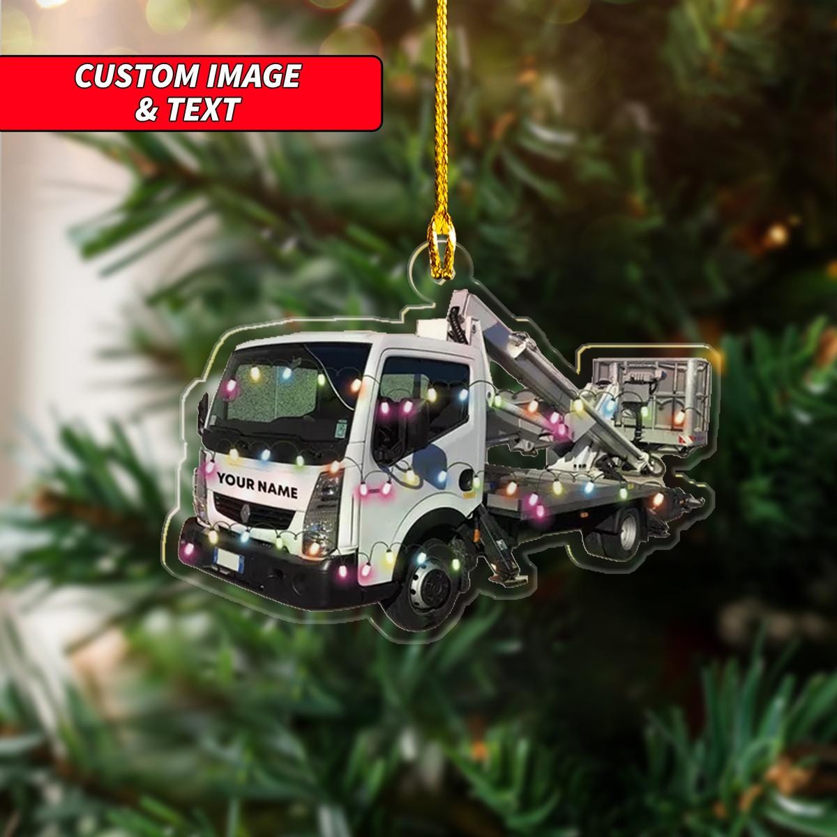 Personalized Dump Truck With Christmas Light Christmas Ornament, Freight Transport Christmas Ornament, Custom Name Acrylic Ornament ORNO5