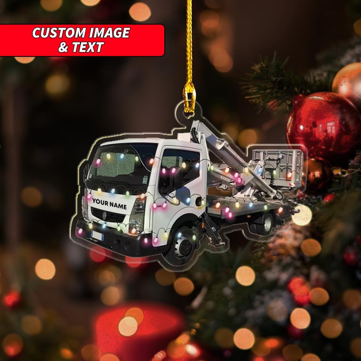 Personalized Dump Truck With Christmas Light Christmas Ornament, Freight Transport Christmas Ornament, Custom Name Acrylic Ornament ORNO5