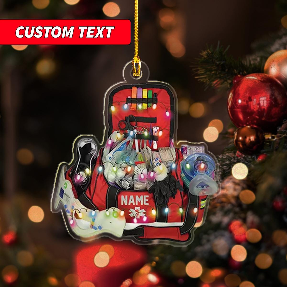 Personalized EMT EMS Bag Christmas Ornament 2D, Custom Name Ornament, Christmas Gift For Paramedic Workers Emergency Paramedic Xmas Ornament ORNO5
