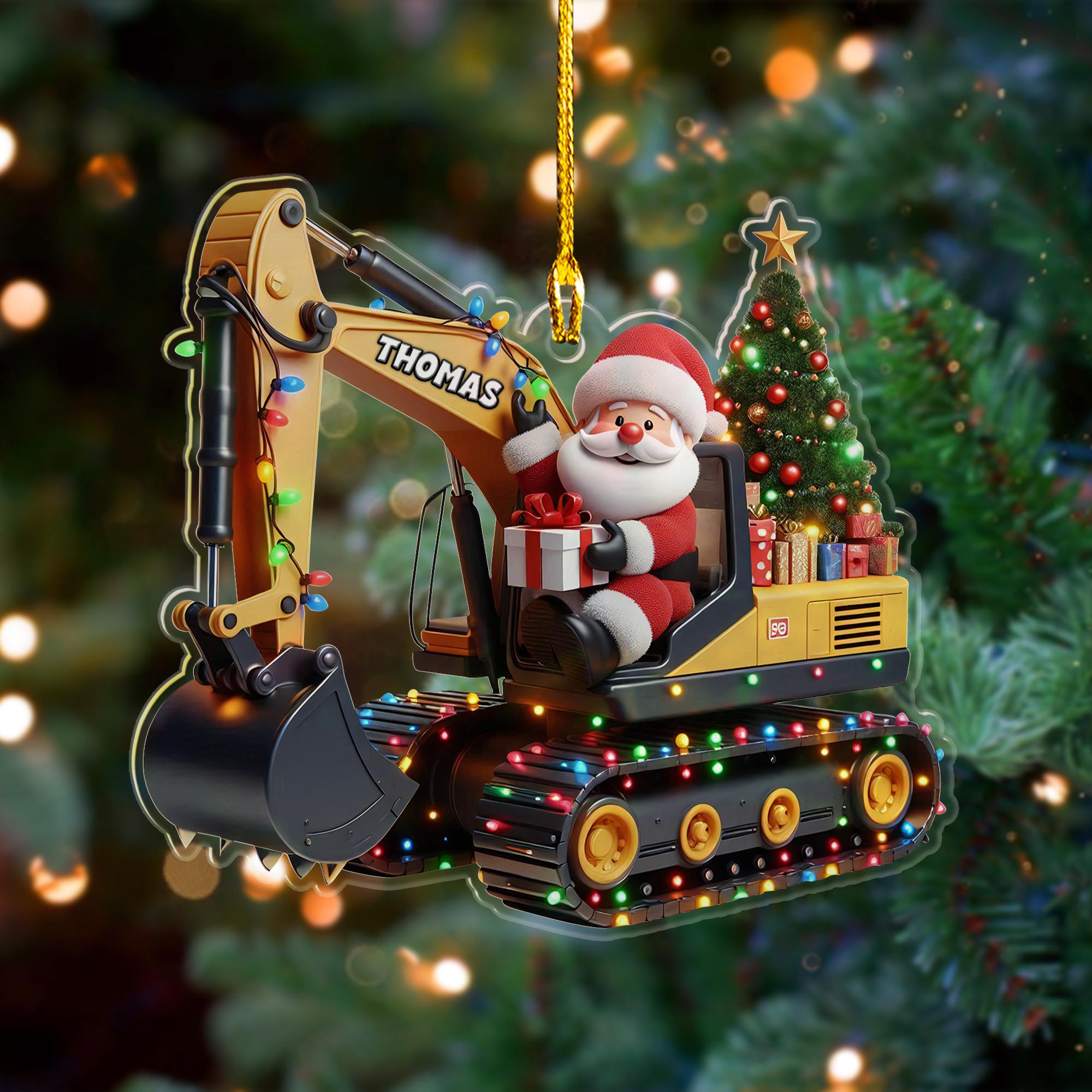 Personalized Excavator 2D Flat Printed Acrylic Ornament, Custom Excavator Christmas Ornament, Santa Construction Christmas Ornament HOCT21