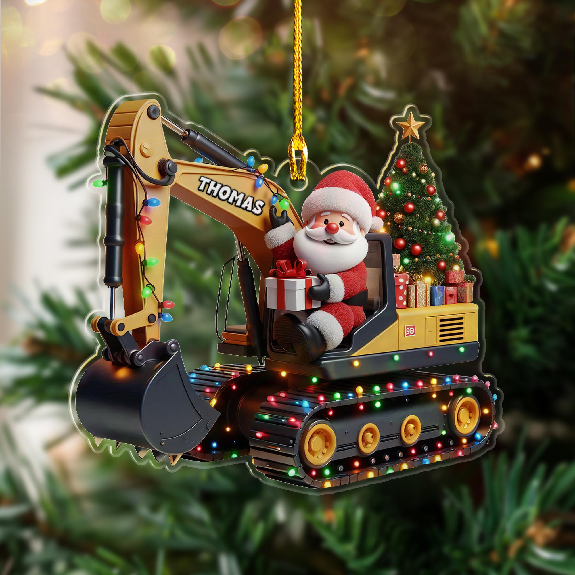 Personalized Excavator 2D Flat Printed Acrylic Ornament, Custom Excavator Christmas Ornament, Santa Construction Christmas Ornament HOCT21