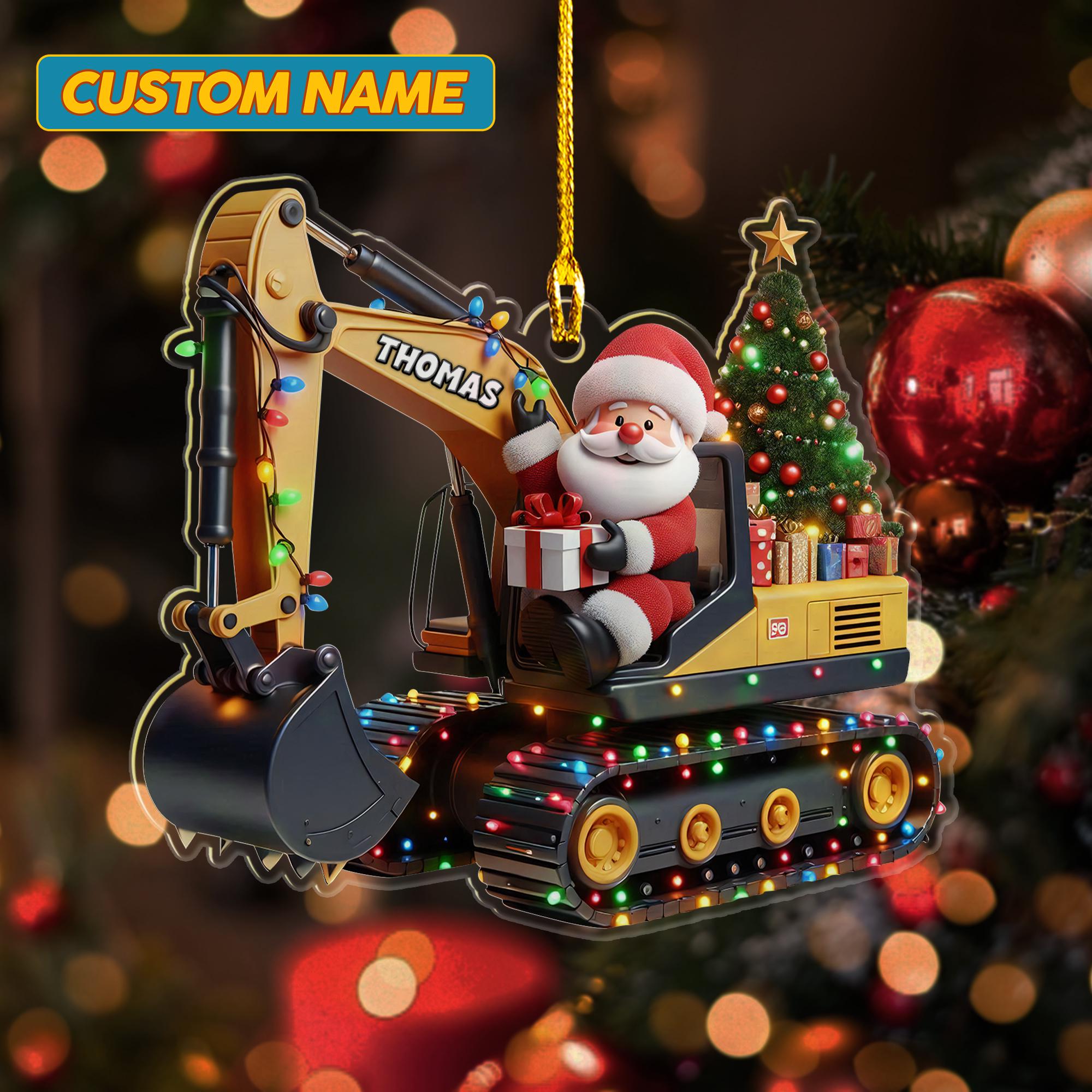 Personalized Excavator 2D Flat Printed Acrylic Ornament, Custom Excavator Christmas Ornament, Santa Construction Christmas Ornament HOCT21