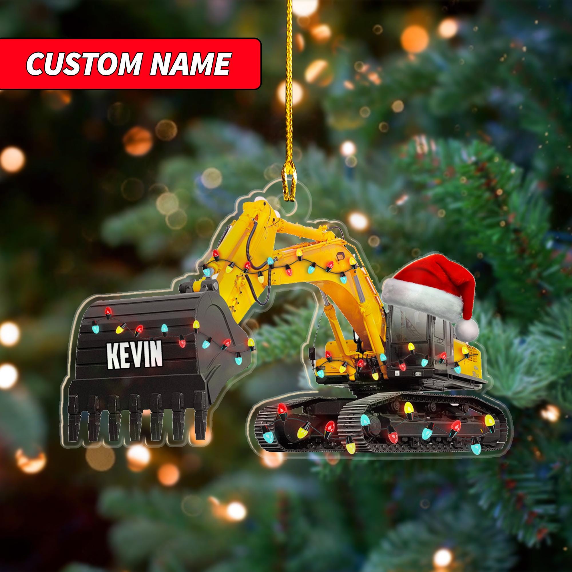Personalized Excavator Santa Acrylic Ornament, Custom Christmas Excavator Acrylic 2d Flat Ornament, Santa Excavator Christmas Ornament ORNO5