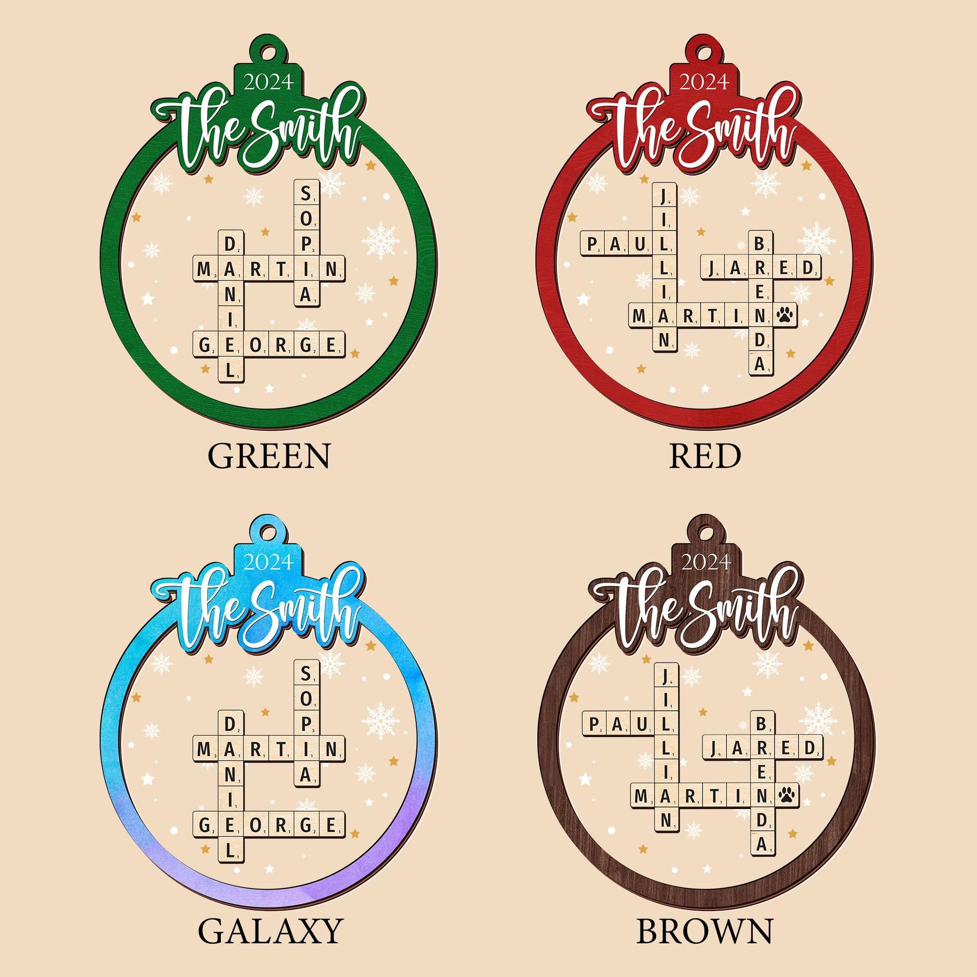 Personalized  Family Christmas Gifts Grandkids Crossword Puzzle Wooden Ornament, Personalized Family Christmas Ornaments 2024 OROC24