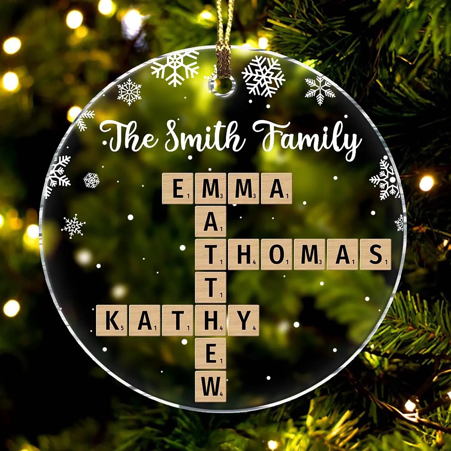 Personalized Family Christmas Ornament, The Family Crossword Puzzle Art Ornament, Custom Acrylic Ornament, Christmas Tree Hanger OROC24