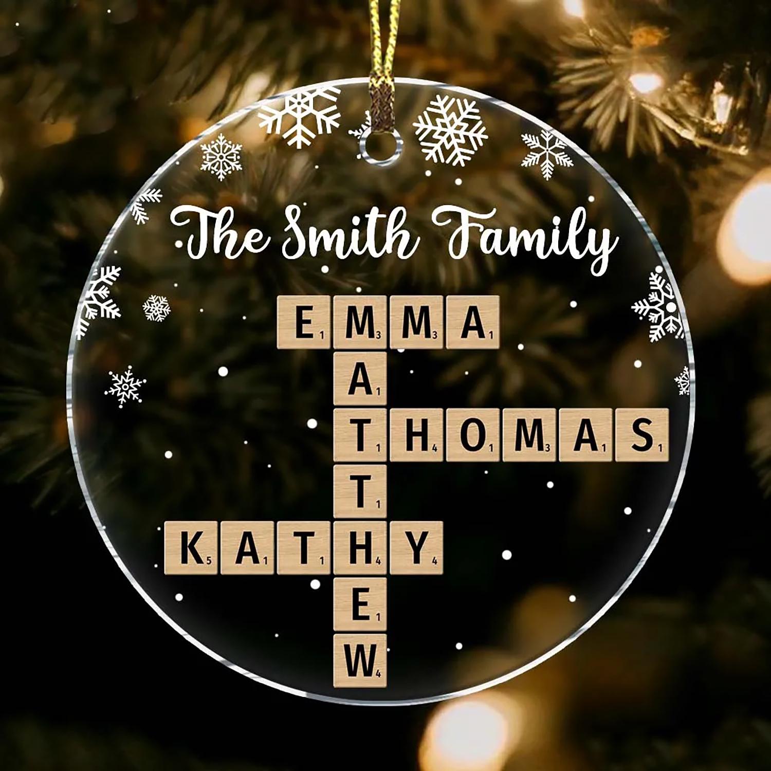 Personalized Family Christmas Ornament, The Family Crossword Puzzle Art Ornament, Custom Acrylic Ornament, Christmas Tree Hanger OROC24