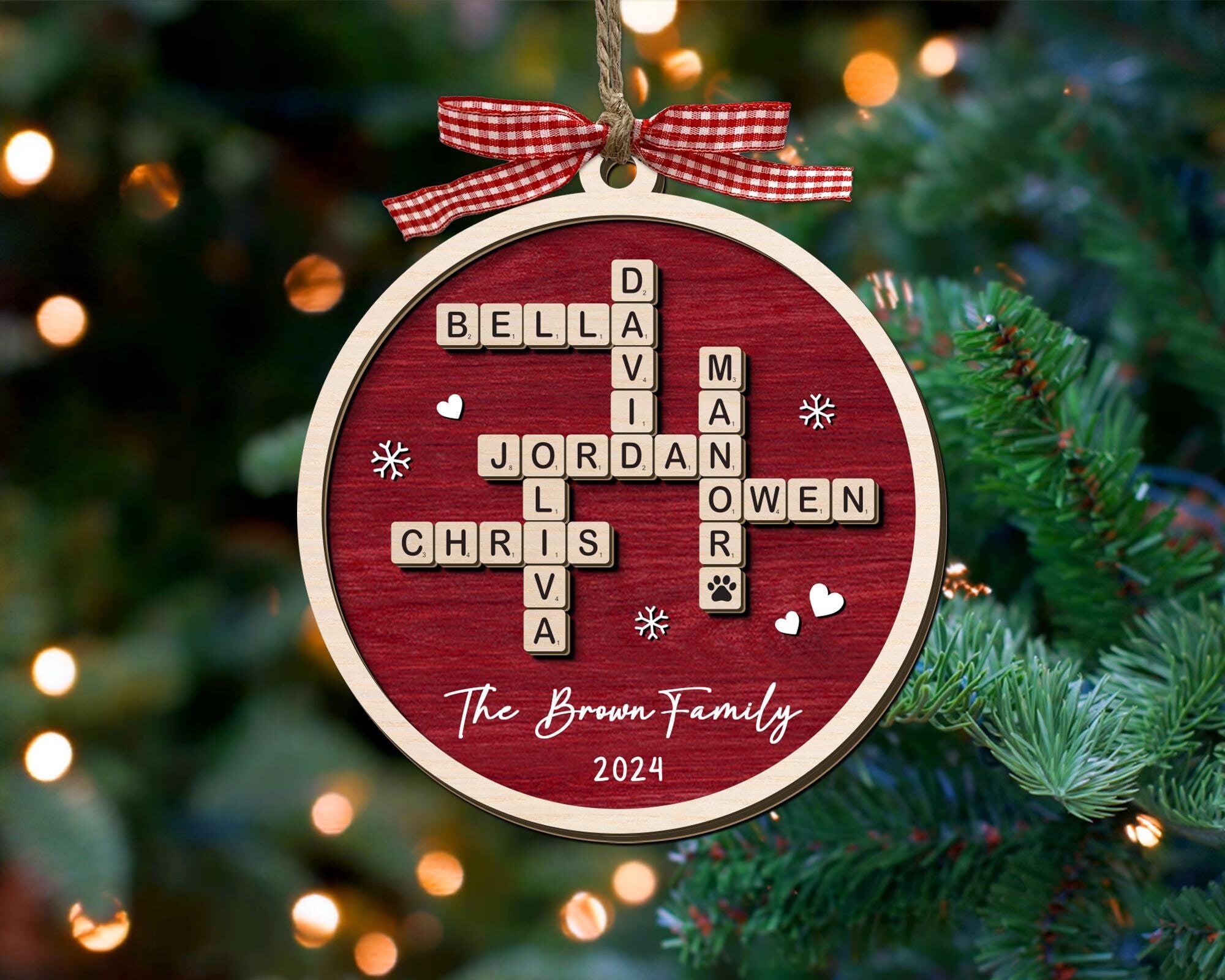 Personalized Family Crossword Puzzle Art Ornament, Custom Christmas Ornaments 2024, Family Wooden Ornament, Family Keepsake Christmas Gifts 1 OROC24