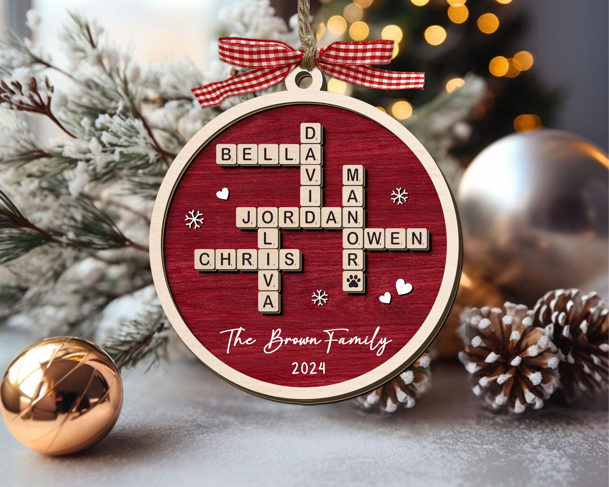 Personalized Family Crossword Puzzle Art Ornament, Custom Christmas Ornaments 2024, Family Wooden Ornament, Family Keepsake Christmas Gifts OROC24
