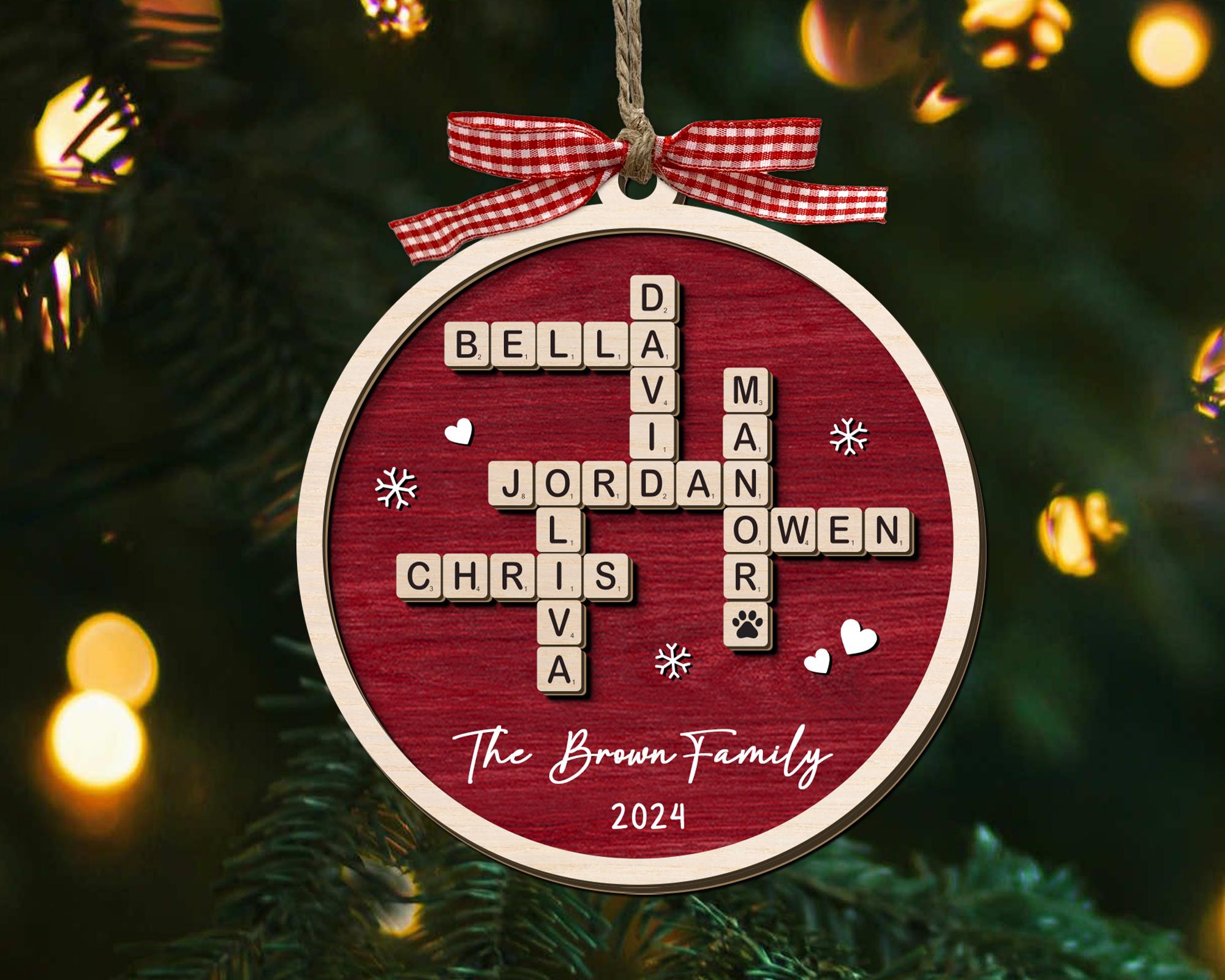 Personalized Family Crossword Puzzle Art Ornament, Custom Christmas Ornaments 2024, Family Wooden Ornament, Family Keepsake Christmas Gifts OROC24