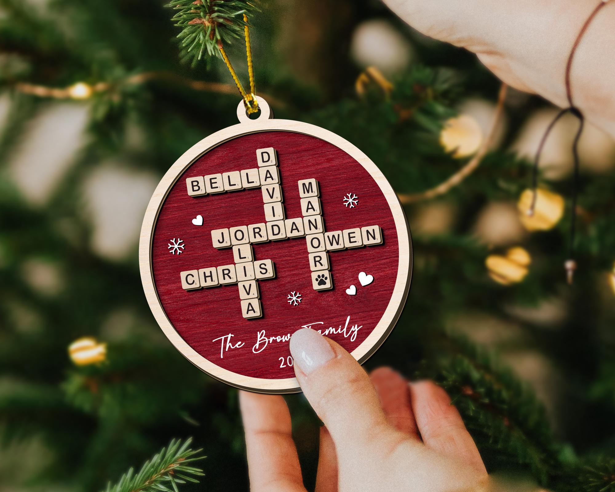 Personalized Family Crossword Puzzle Art Ornament, Custom Christmas Ornaments 2024, Family Wooden Ornament, Family Keepsake Christmas Gifts OROC24