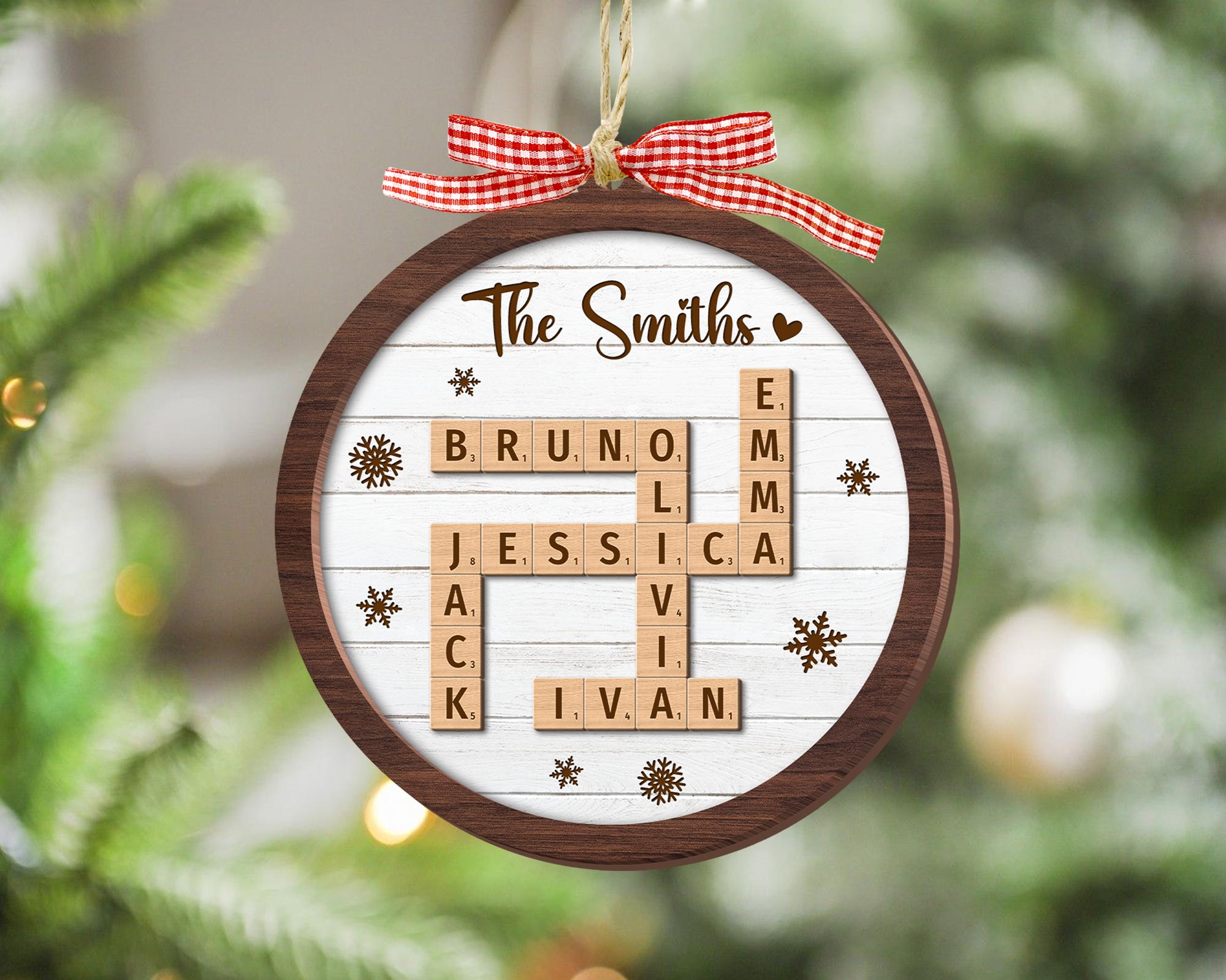 Personalized Family Ornaments, Family Name Crossword Puzzle, Custom Family Christmas Ornament 2024, Christmas Gift, Crossword Name Ornament OROC24