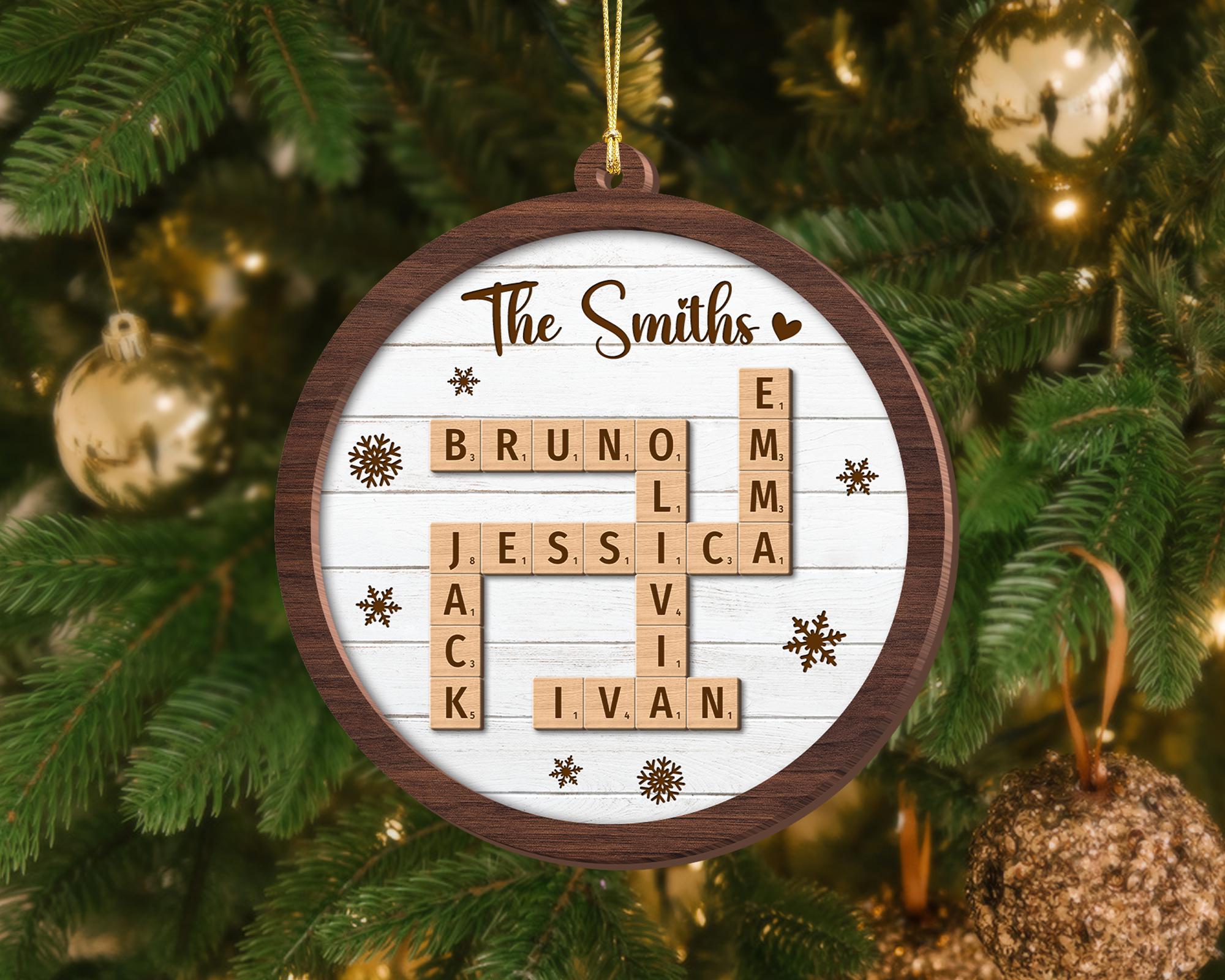 Personalized Family Ornaments, Family Name Crossword Puzzle, Custom Family Christmas Ornament 2024, Christmas Gift, Crossword Name Ornament OROC24