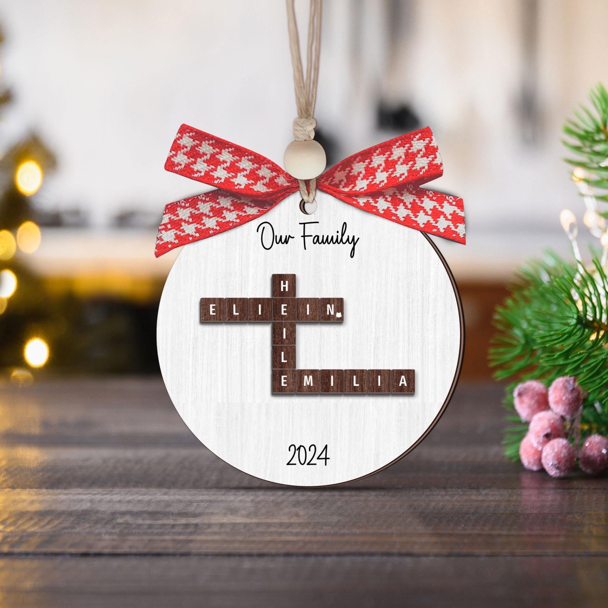Personalized Family Puzzle Crossword Ornament, Family Crossword Puzzle Ornament 2 Layer Wooden, Xmas Gift For Family, Custom Ornament OROC24