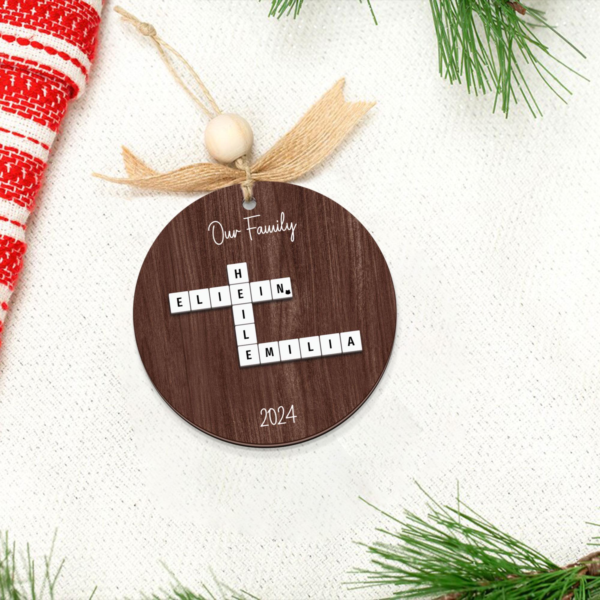 Personalized Family Puzzle Crossword Ornament, Family Crossword Puzzle Ornament 2 Layer Wooden, Xmas Gift For Family, Custom Ornament OROC24