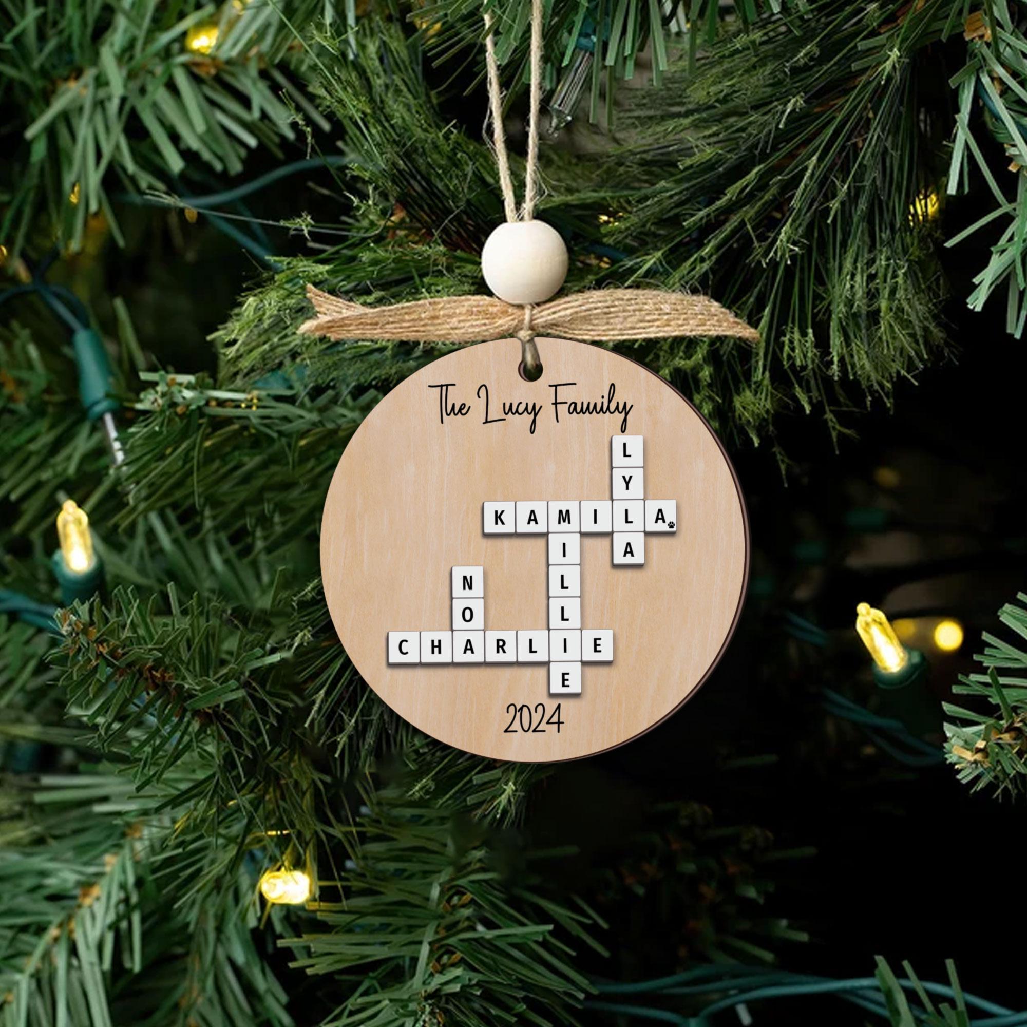 Personalized Family Puzzle Crossword Ornament, Family Crossword Puzzle Ornament 2 Layer Wooden, Xmas Gift For Family, Custom Ornament OROC24