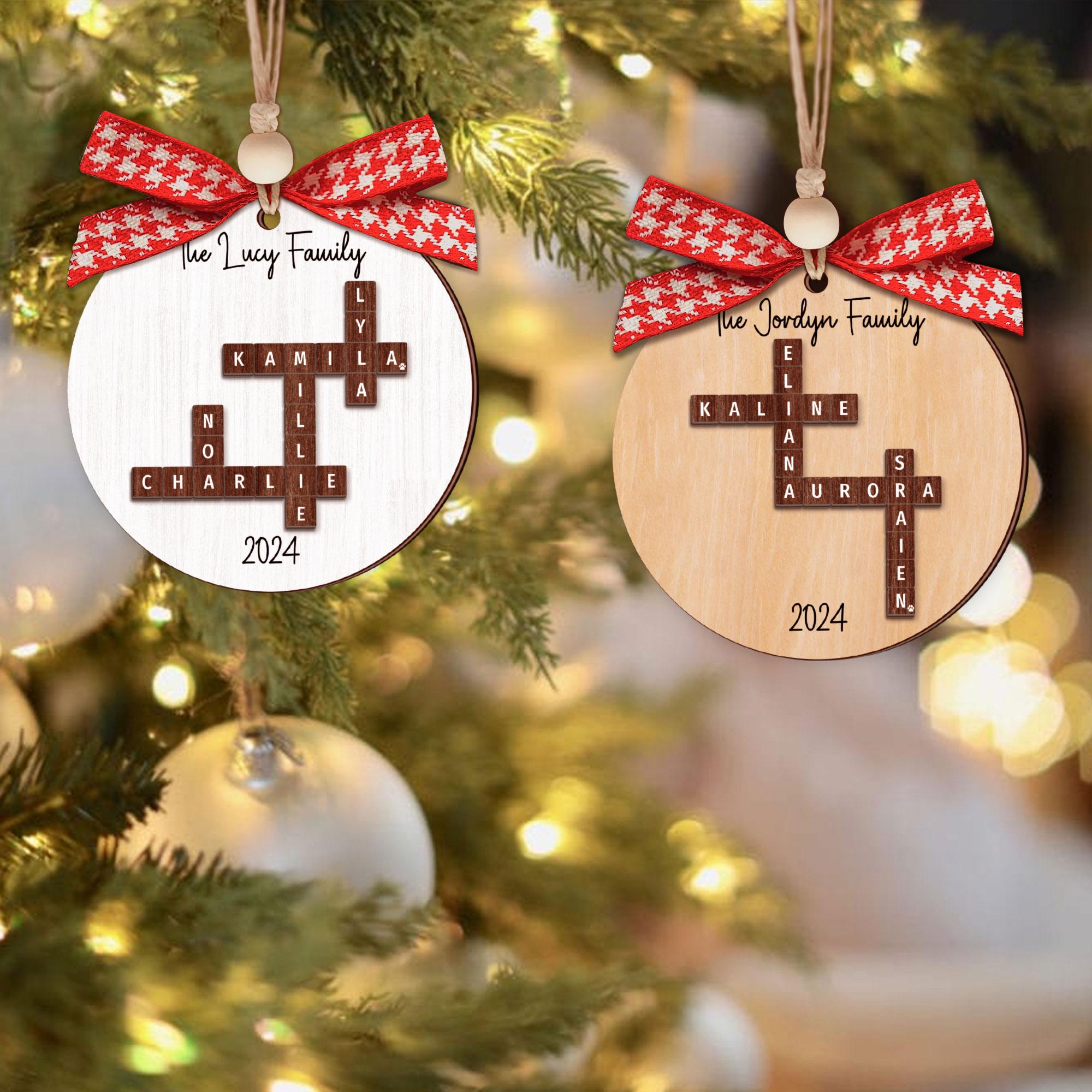 Personalized Family Puzzle Crossword Ornament, Family Crossword Puzzle Ornament 2 Layer Wooden, Xmas Gift For Family, Custom Ornament OROC24
