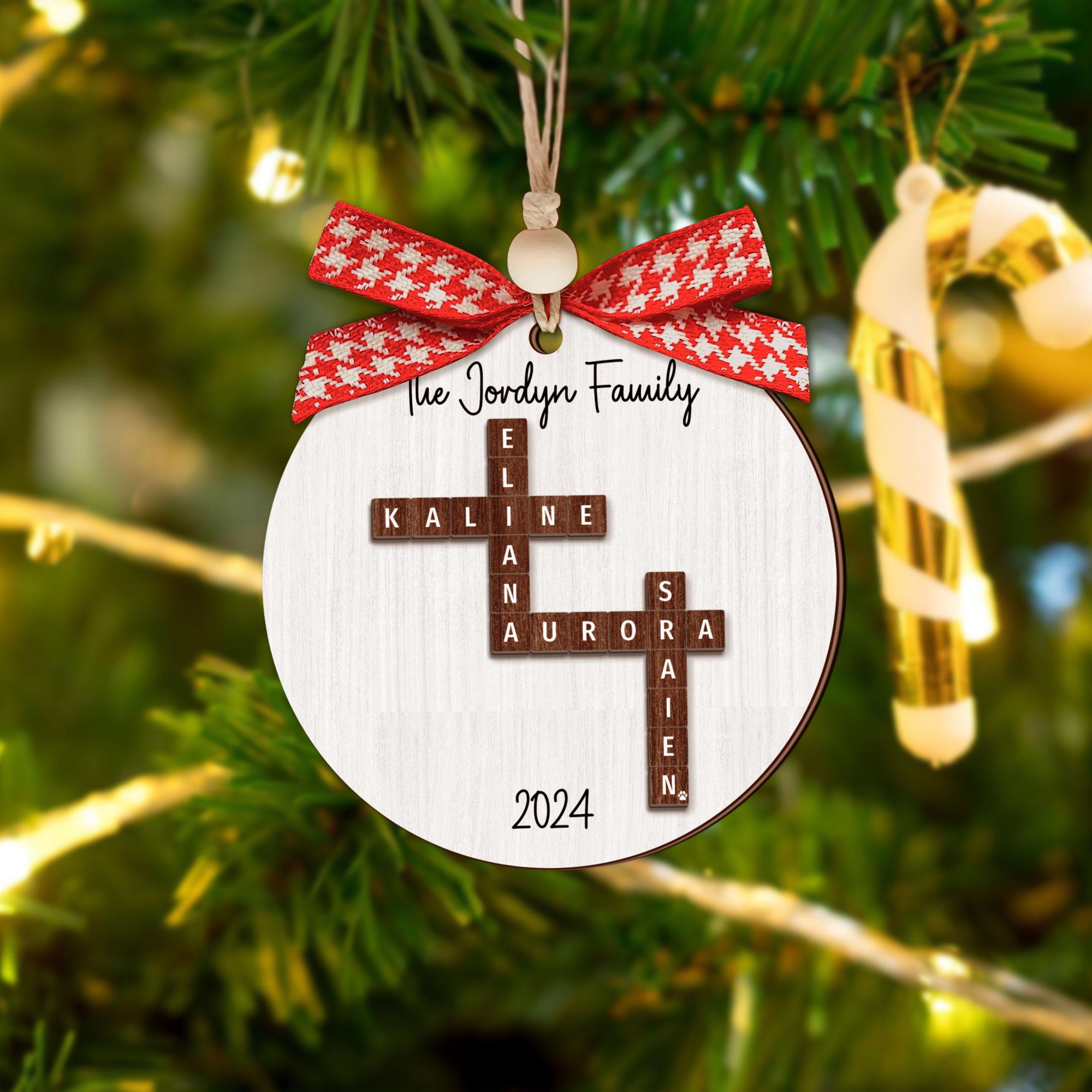 Personalized Family Puzzle Crossword Ornament, Family Crossword Puzzle Ornament 2 Layer Wooden, Xmas Gift For Family, Custom Ornament OROC24