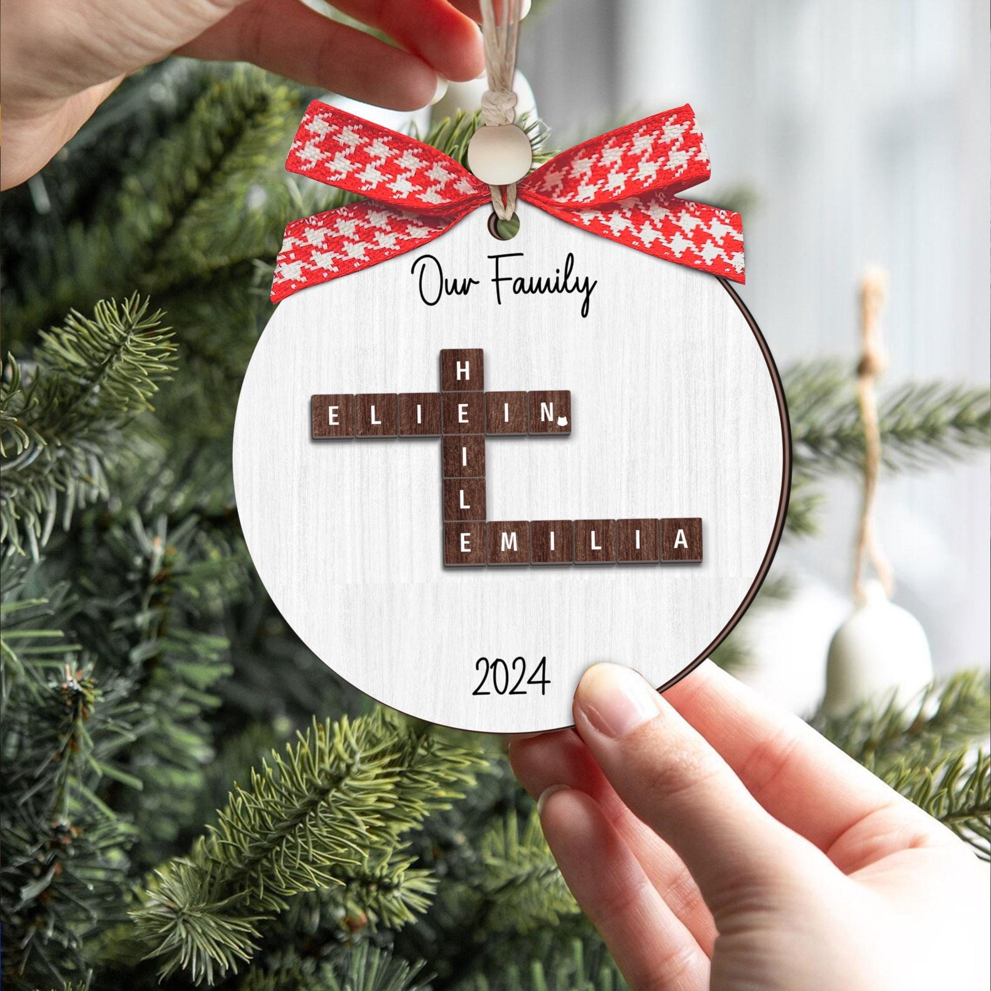 Personalized Family Puzzle Crossword Ornament, Family Crossword Puzzle Ornament 2 Layer Wooden, Xmas Gift For Family, Custom Ornament OROC24