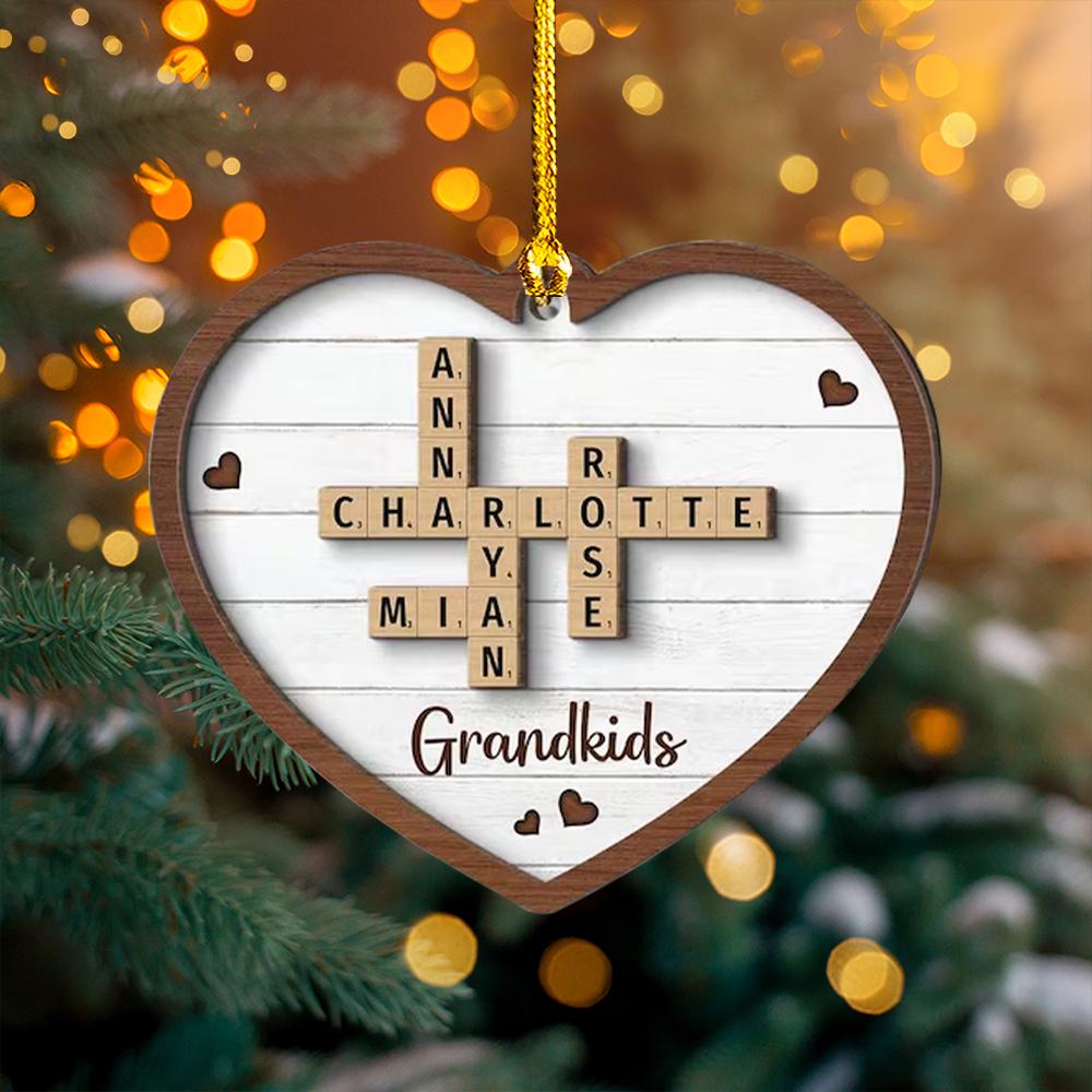 Personalized Family Scrabble Crossword Puzzle Christmas Ornaments, Family Name Puzzle Ornament, Wooden Ornament, Grandkids Keepsake OROC24