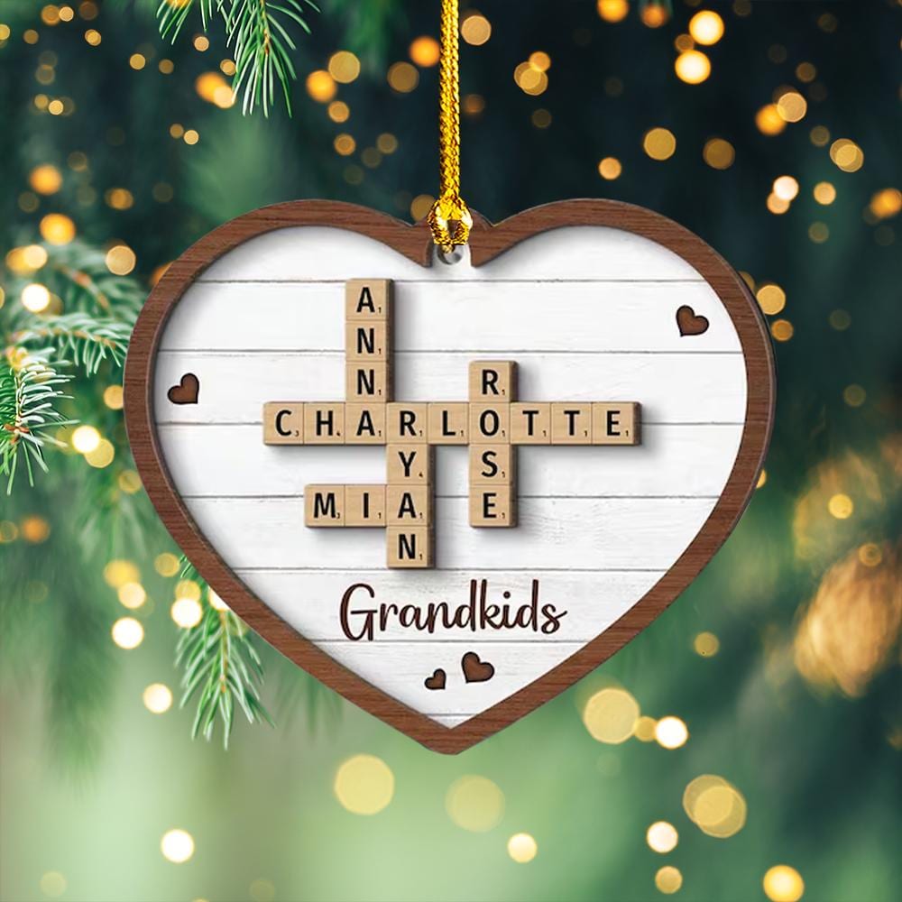 Personalized Family Scrabble Crossword Puzzle Christmas Ornaments, Family Name Puzzle Ornament, Wooden Ornament, Grandkids Keepsake OROC24