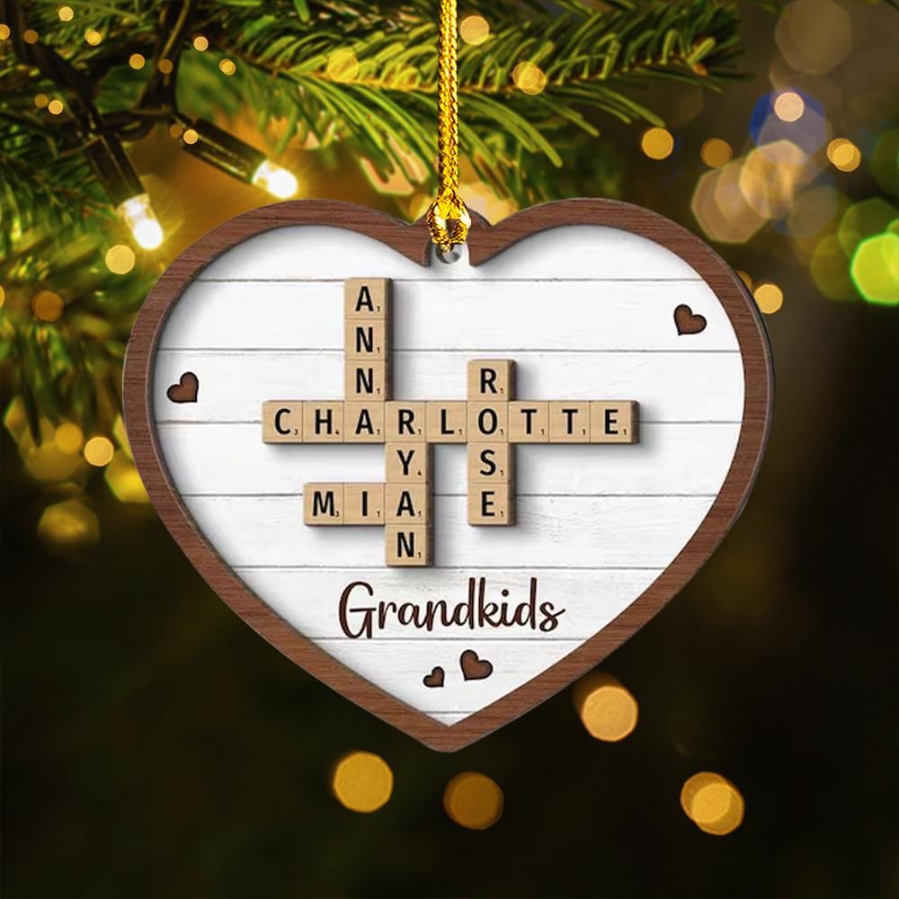 Personalized Family Scrabble Crossword Puzzle Christmas Ornaments, Family Name Puzzle Ornament, Wooden Ornament, Grandkids Keepsake OROC24