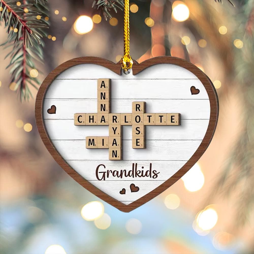 Personalized Family Scrabble Crossword Puzzle Christmas Ornaments, Family Name Puzzle Ornament, Wooden Ornament, Grandkids Keepsake OROC24