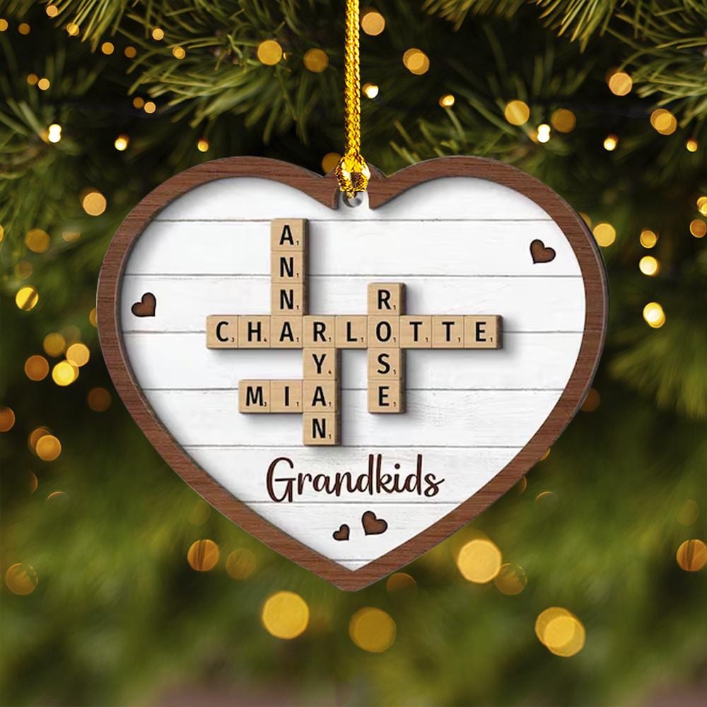 Personalized Family Scrabble Crossword Puzzle Christmas Ornaments, Family Name Puzzle Ornament, Wooden Ornament, Grandkids Keepsake OROC24