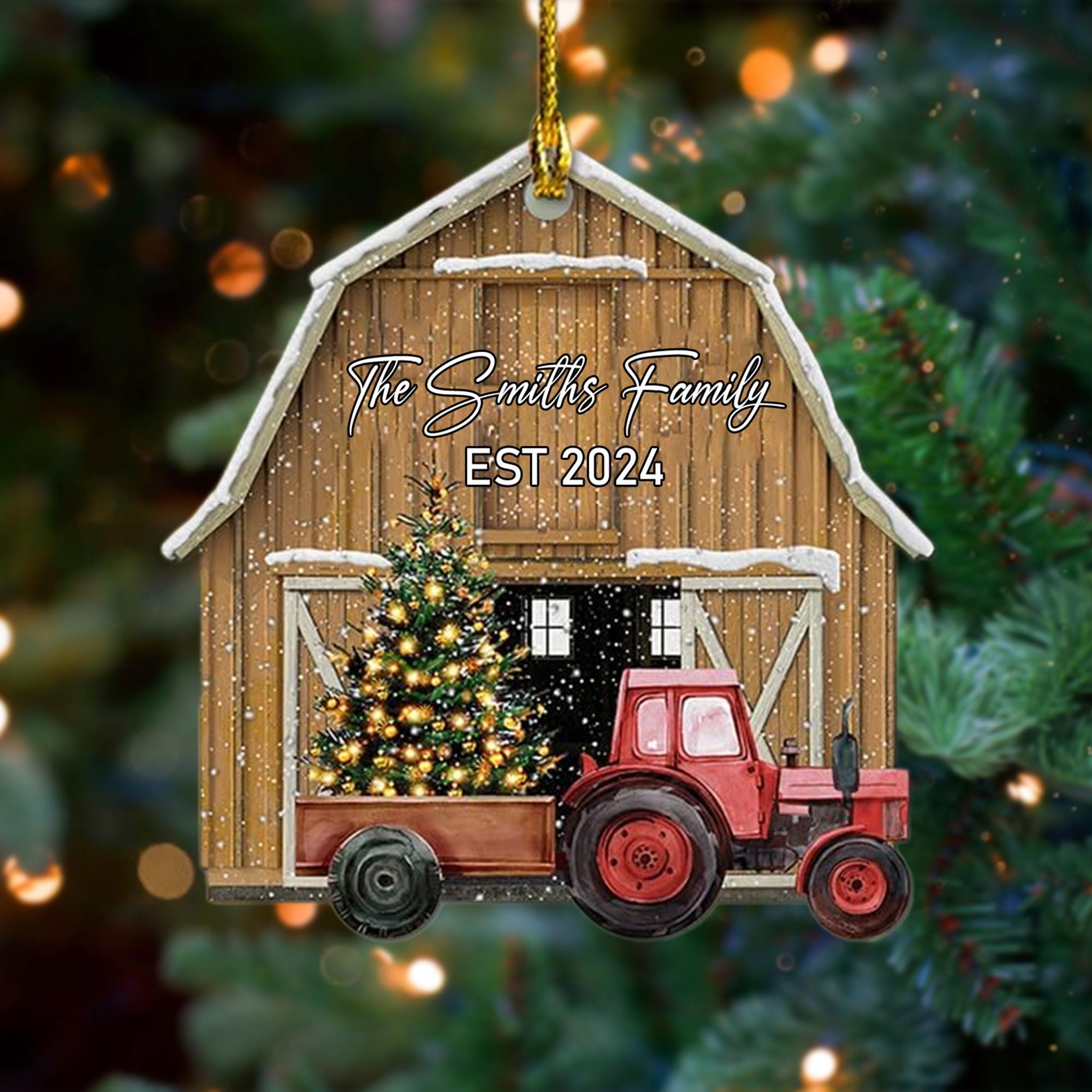 Personalized Farm Christmas Ornament 2024, Custom Tractor Christmas Tree Ornament, Christmas In The Barn Ornament, Gift For Family Ornament ORNO5