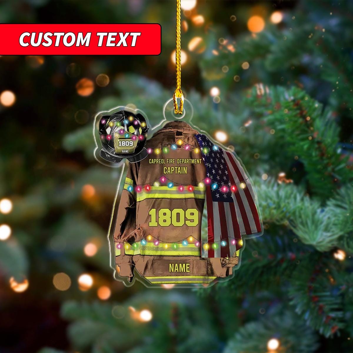 Personalized Firefighter And Fire Extinguisher Christmas Ornament for Fireman, Firefighter Uniform Personalized Acrylic Christmas Ornament ORNO5